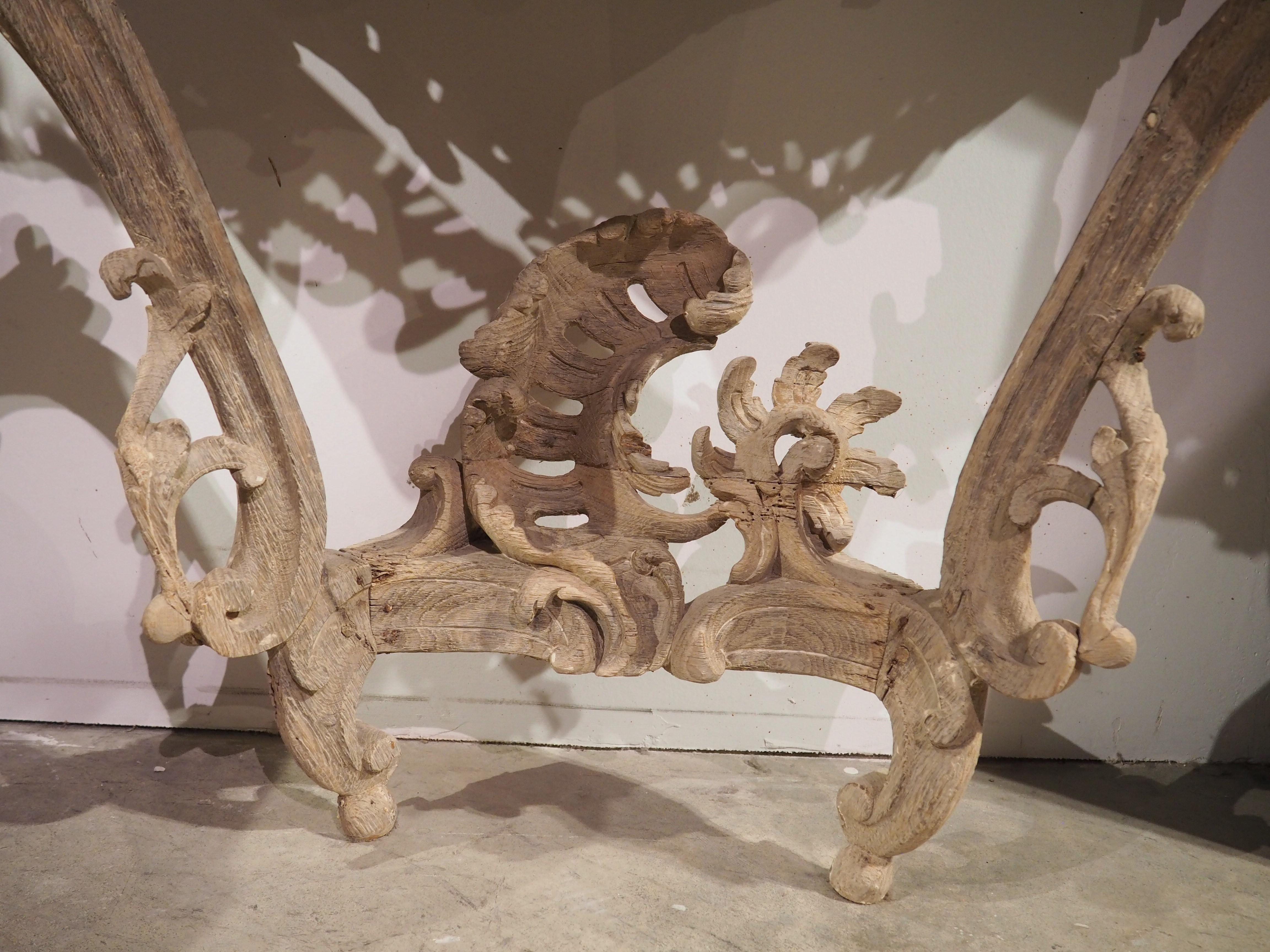 Circa 1750 Bleached Oak Rococo Console Table with Royal Flemish Red Marble Top For Sale 10