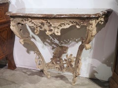 Circa 1750 Bleached Oak Rococo Console Table with Royal Flemish Red Marble Top