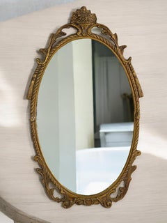 Beautiful Stunning Gilded Tole Toleware Brass Frame Mirror Vintage, Italy, 1950s