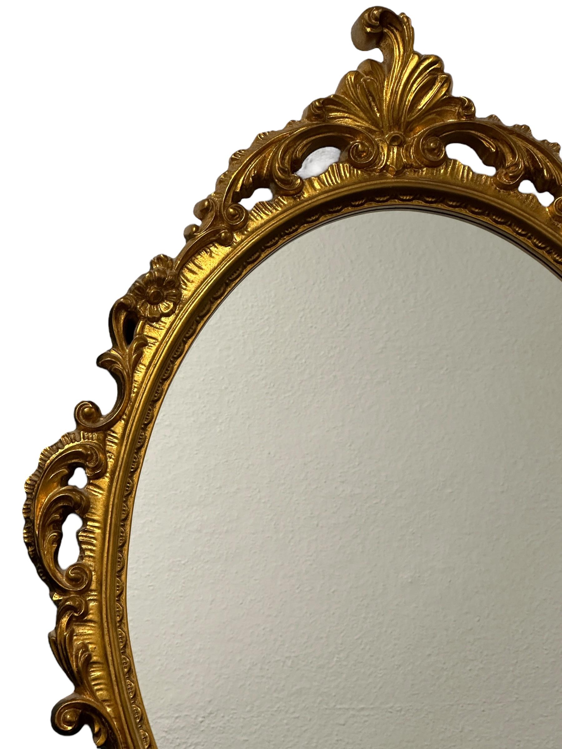 Gilt Beautiful Stunning Gilded Tole Toleware Mirror Vintage, Italy, 1950s For Sale