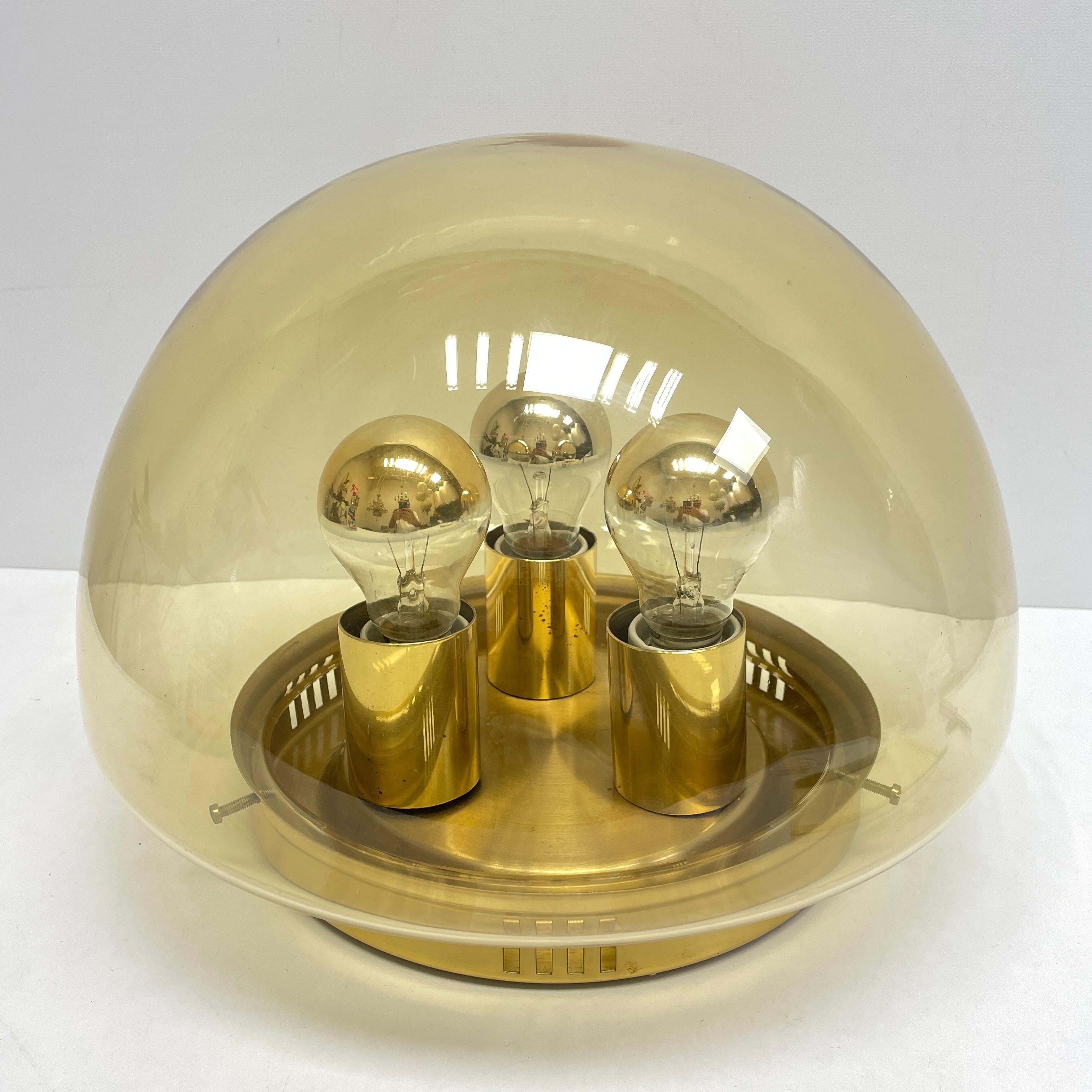 Mid-20th Century Beautiful Stunning Large Amber Glass and Brass Glashuette Limburg Flush Mount For Sale