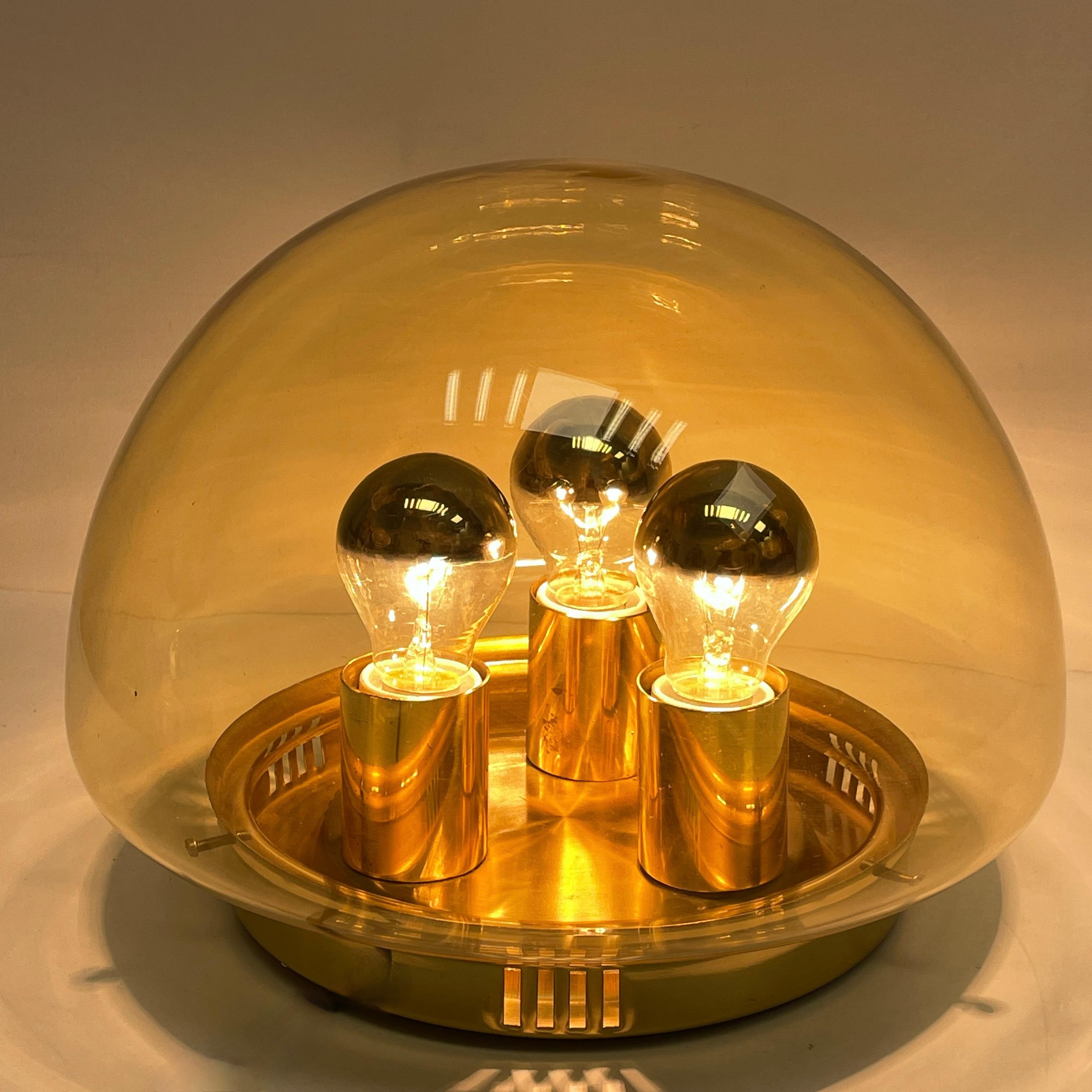 Beautiful Stunning Large Amber Glass and Brass Glashuette Limburg Flush Mount For Sale 1