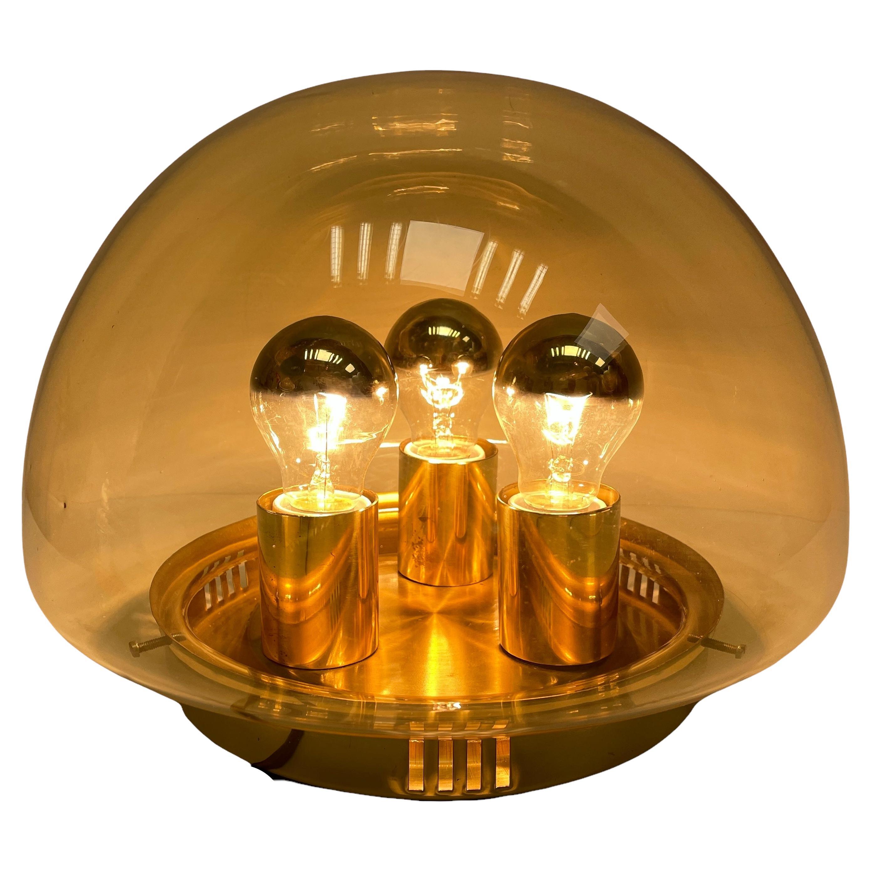 Beautiful Stunning Large Amber Glass and Brass Glashuette Limburg Flush Mount For Sale