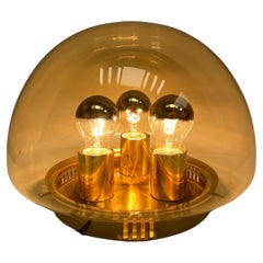 Beautiful Stunning Large Amber Glass and Brass Glashuette Limburg Flush Mount