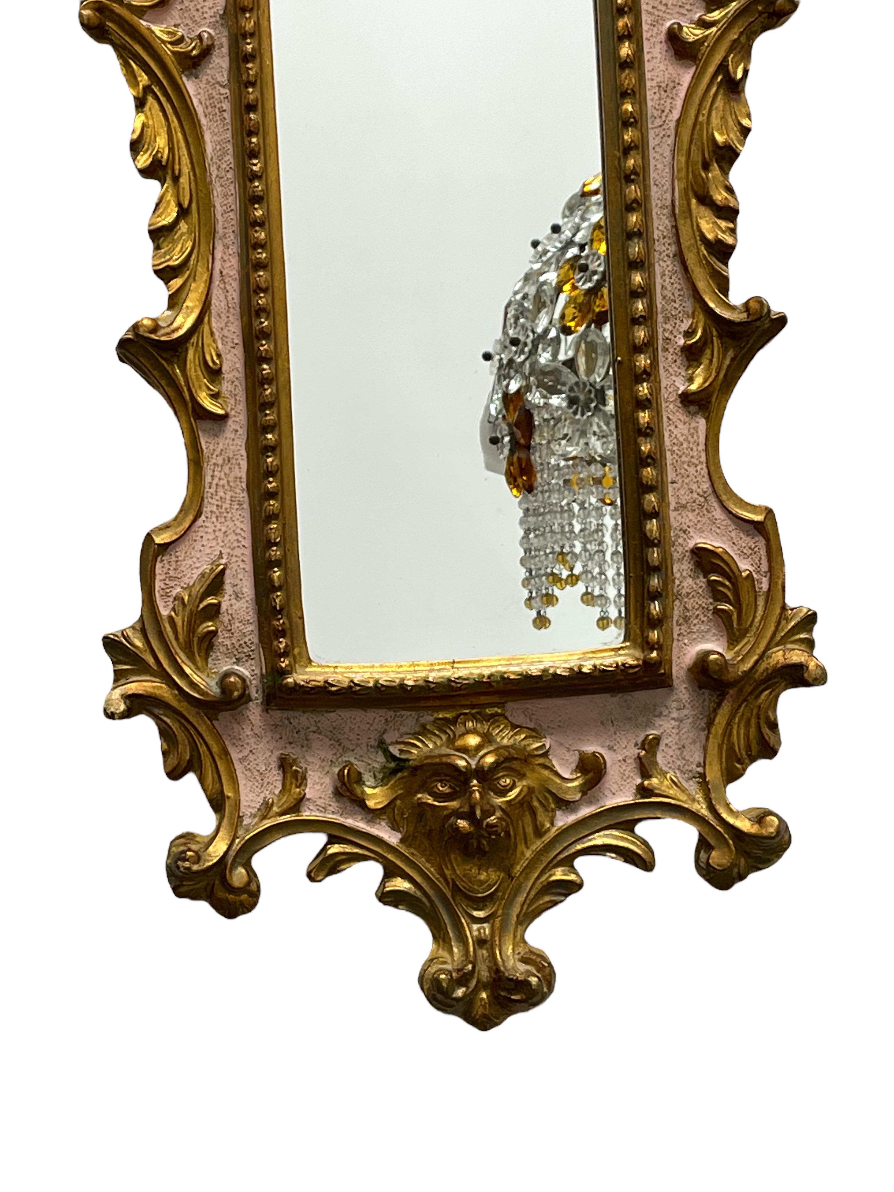 Rococo Beautiful Stunning Ornate Tole Toleware Gilded Frame Mirror, Italy Antique 1900s For Sale