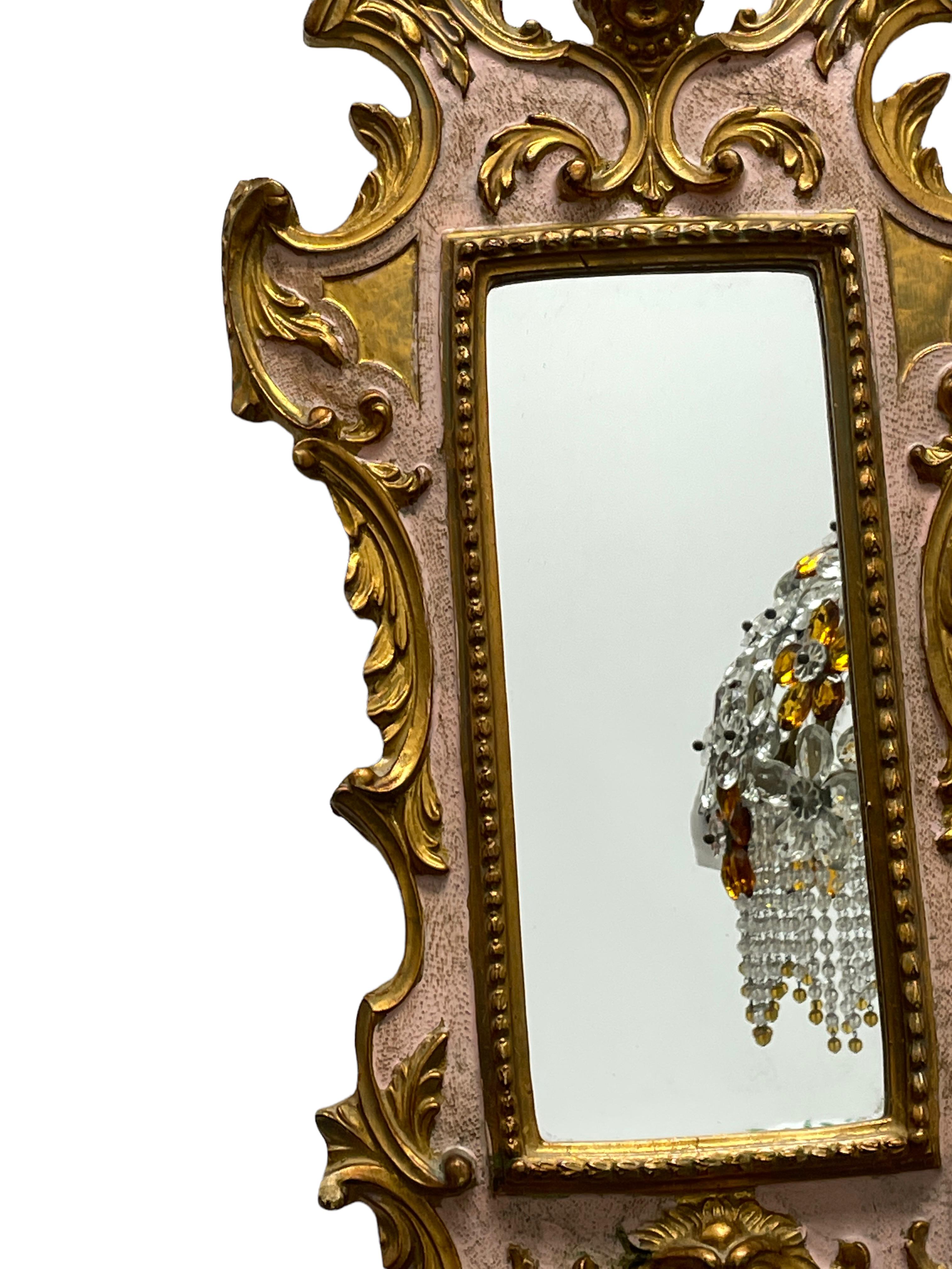 German Beautiful Stunning Ornate Tole Toleware Gilded Frame Mirror, Italy Antique 1900s For Sale