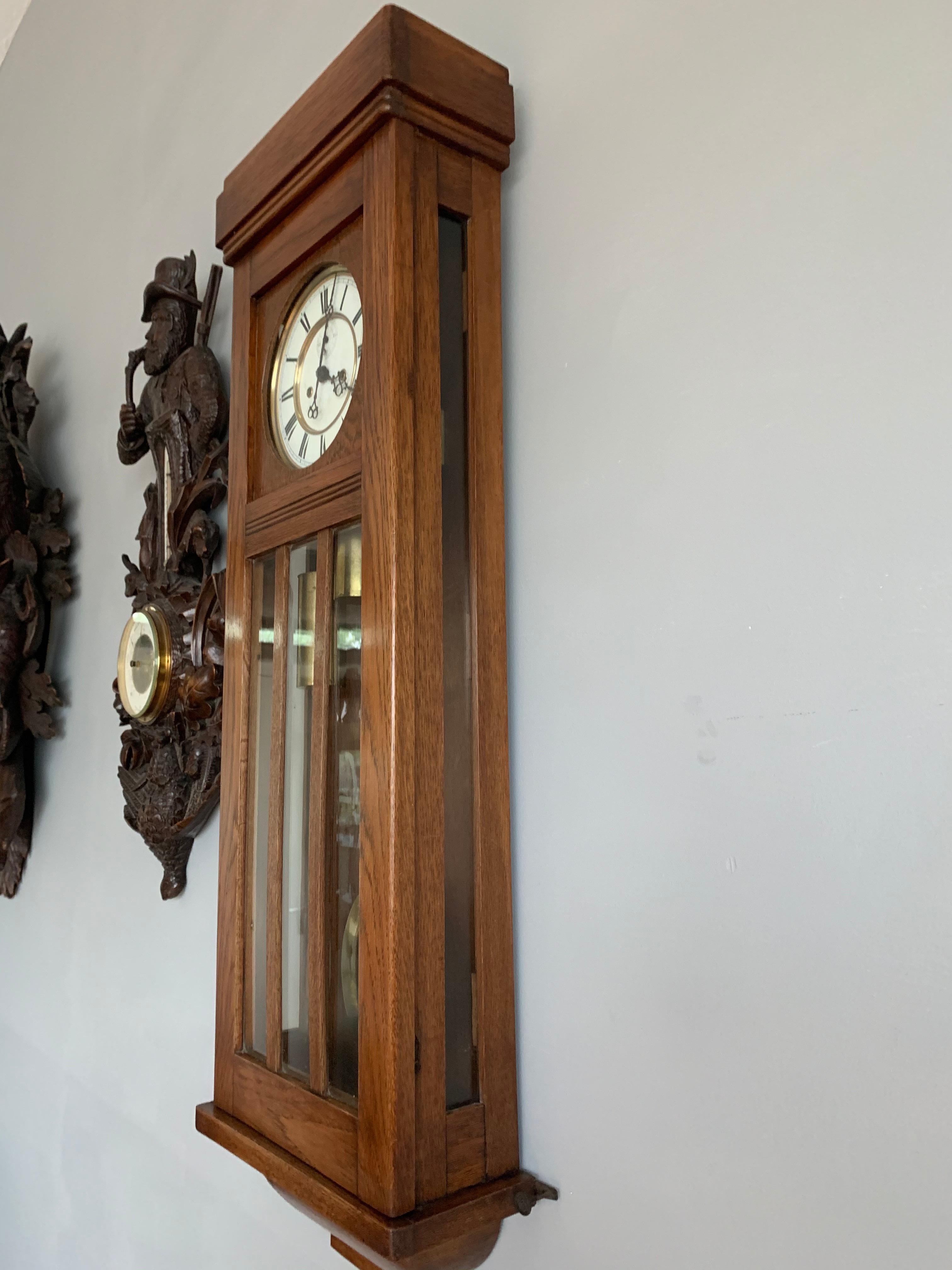 Beautiful and Stylish Arts & Crafts Era Handmade Oak Vienna Regulator Wall Clock 1
