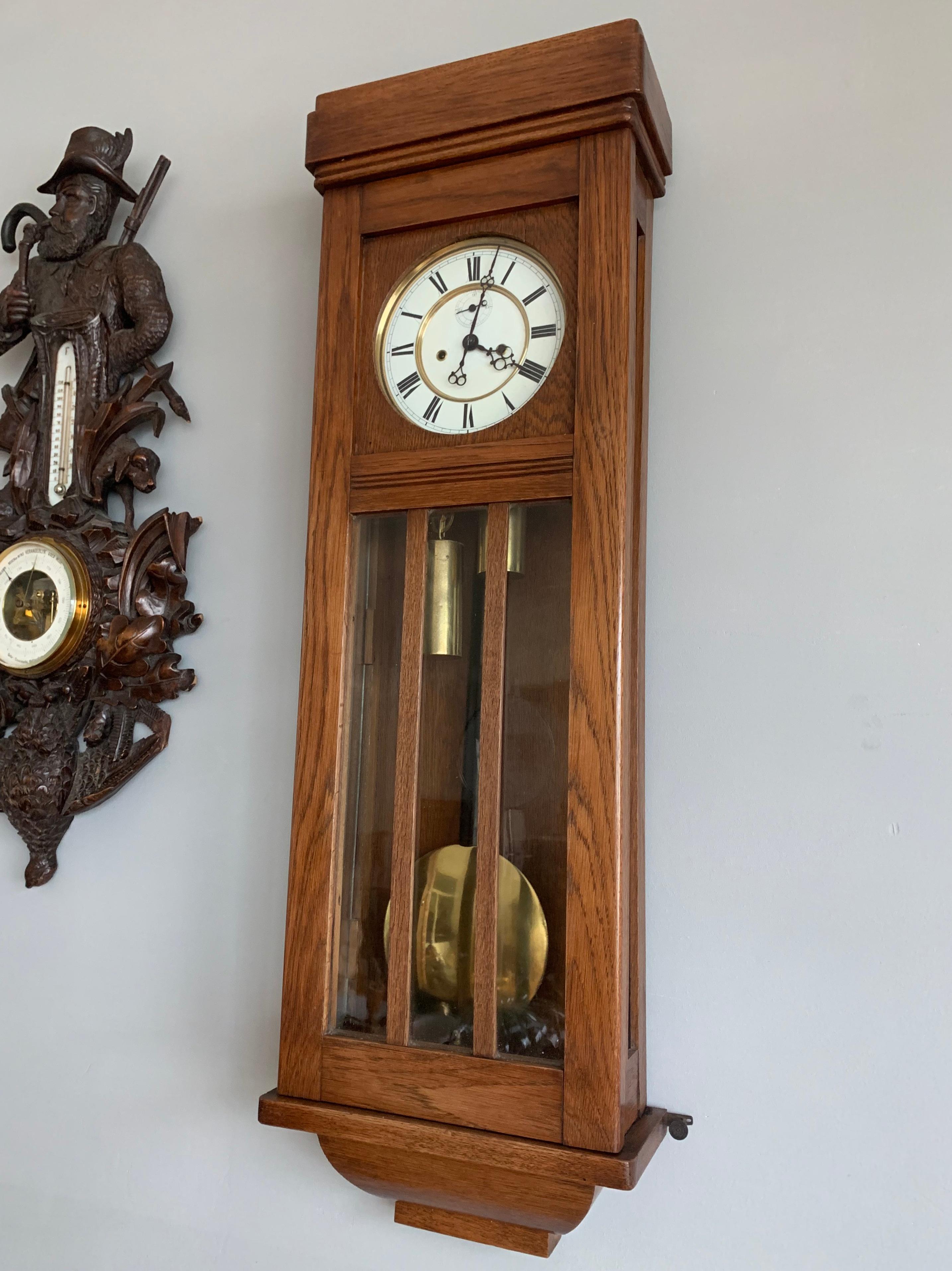 Beautiful and Stylish Arts & Crafts Era Handmade Oak Vienna Regulator Wall Clock 2