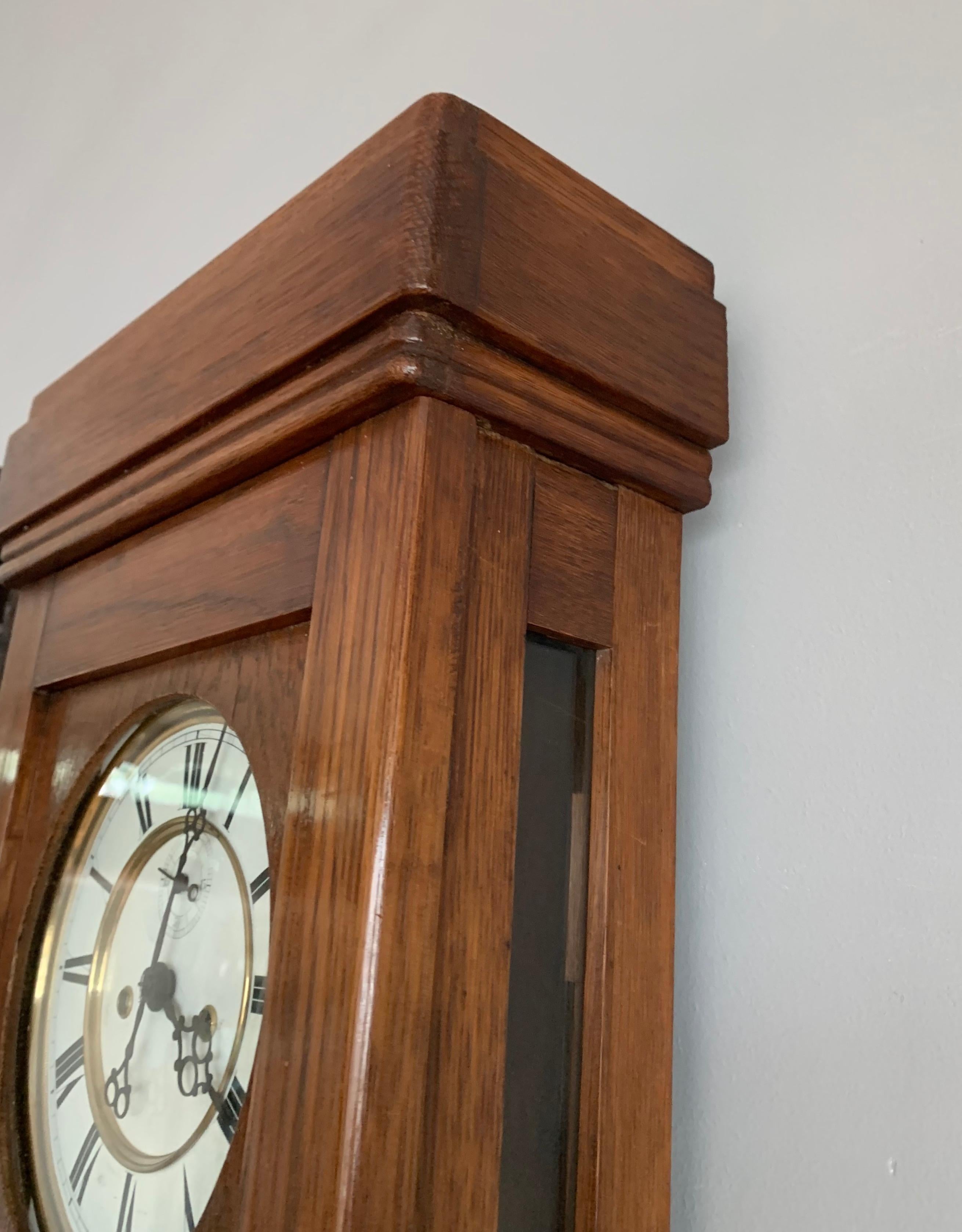 Beautiful and Stylish Arts & Crafts Era Handmade Oak Vienna Regulator Wall Clock 3