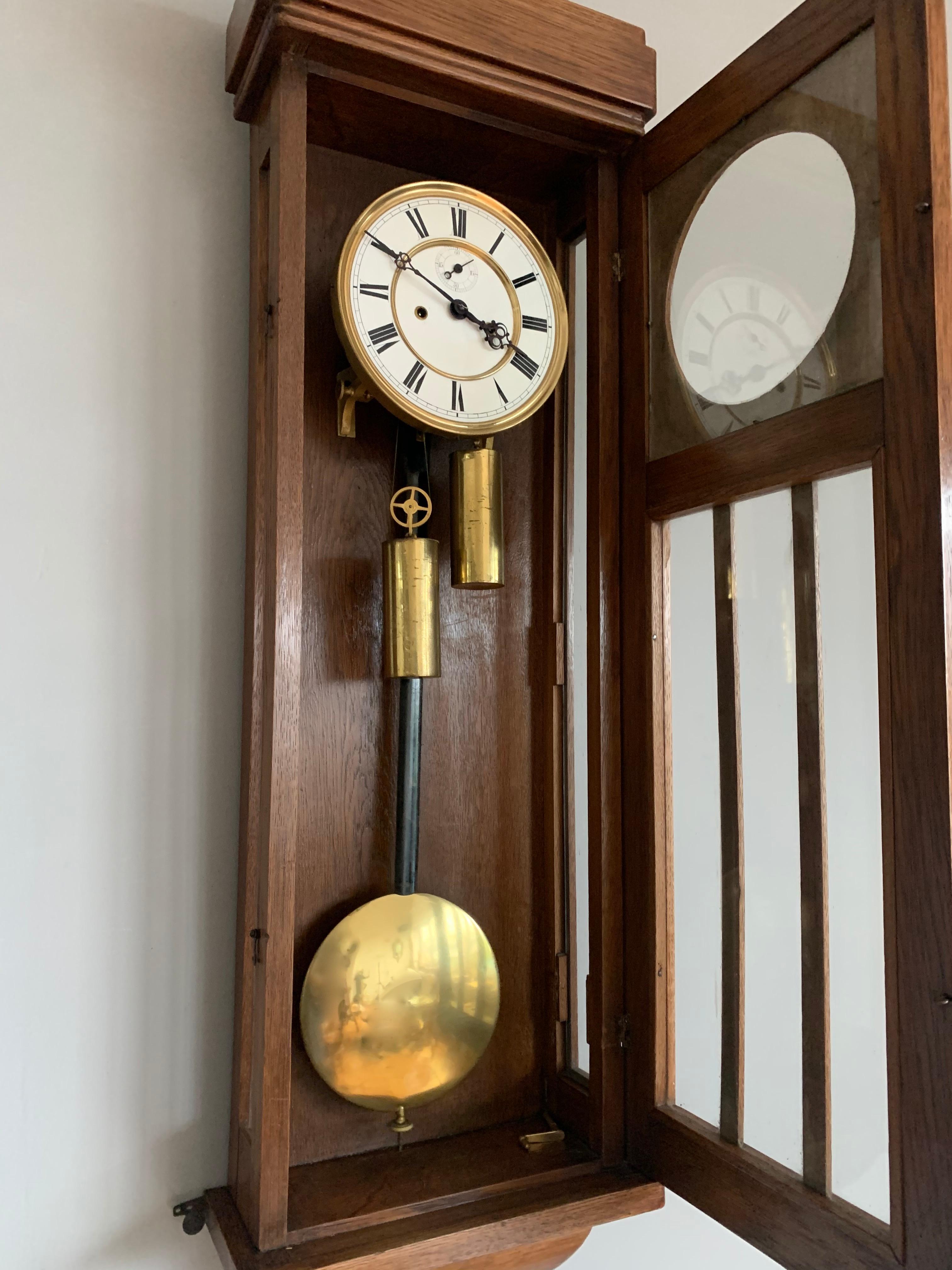 Beautiful and Stylish Arts & Crafts Era Handmade Oak Vienna Regulator Wall Clock 8