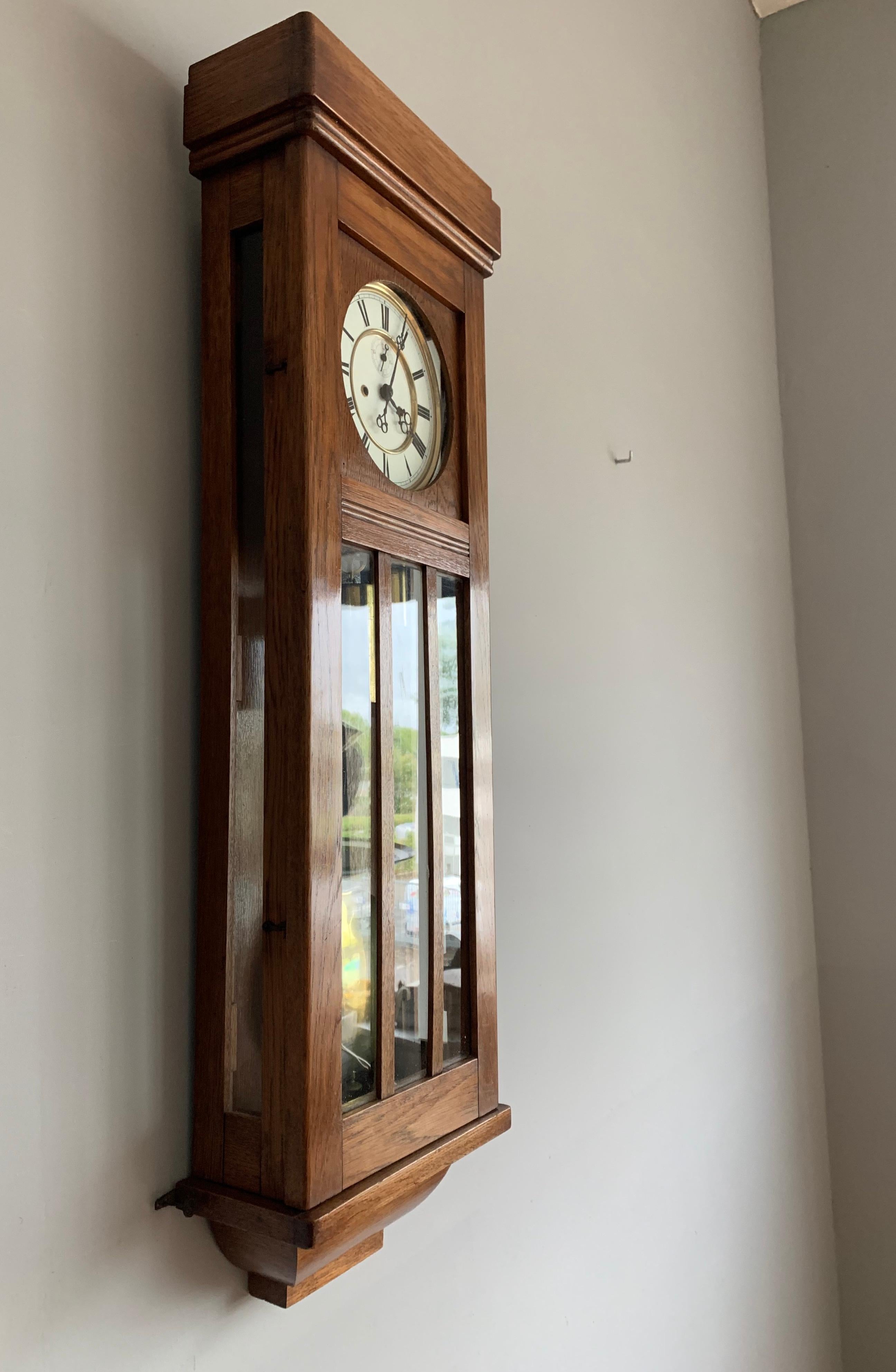 Hand-Crafted Beautiful and Stylish Arts & Crafts Era Handmade Oak Vienna Regulator Wall Clock