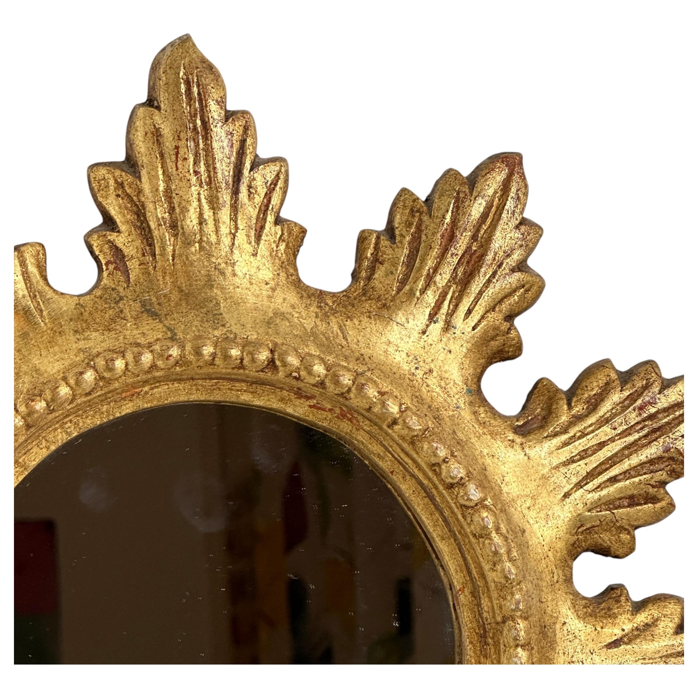 Beautiful Sunburst Starburst Gilt Wood Flat Mirror, German Toleware, 1930s For Sale 1