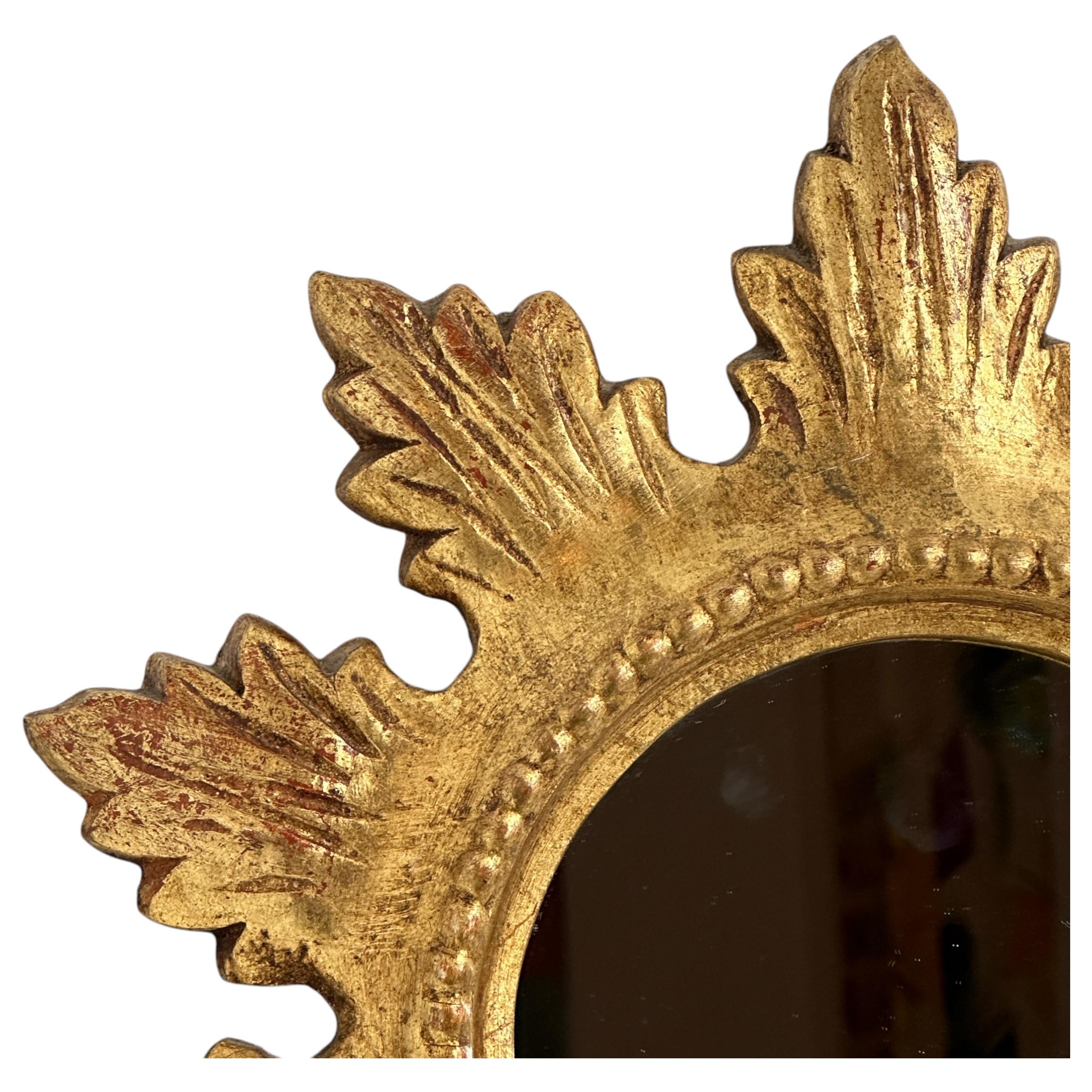 Beautiful Sunburst Starburst Gilt Wood Flat Mirror, German Toleware, 1930s For Sale 2
