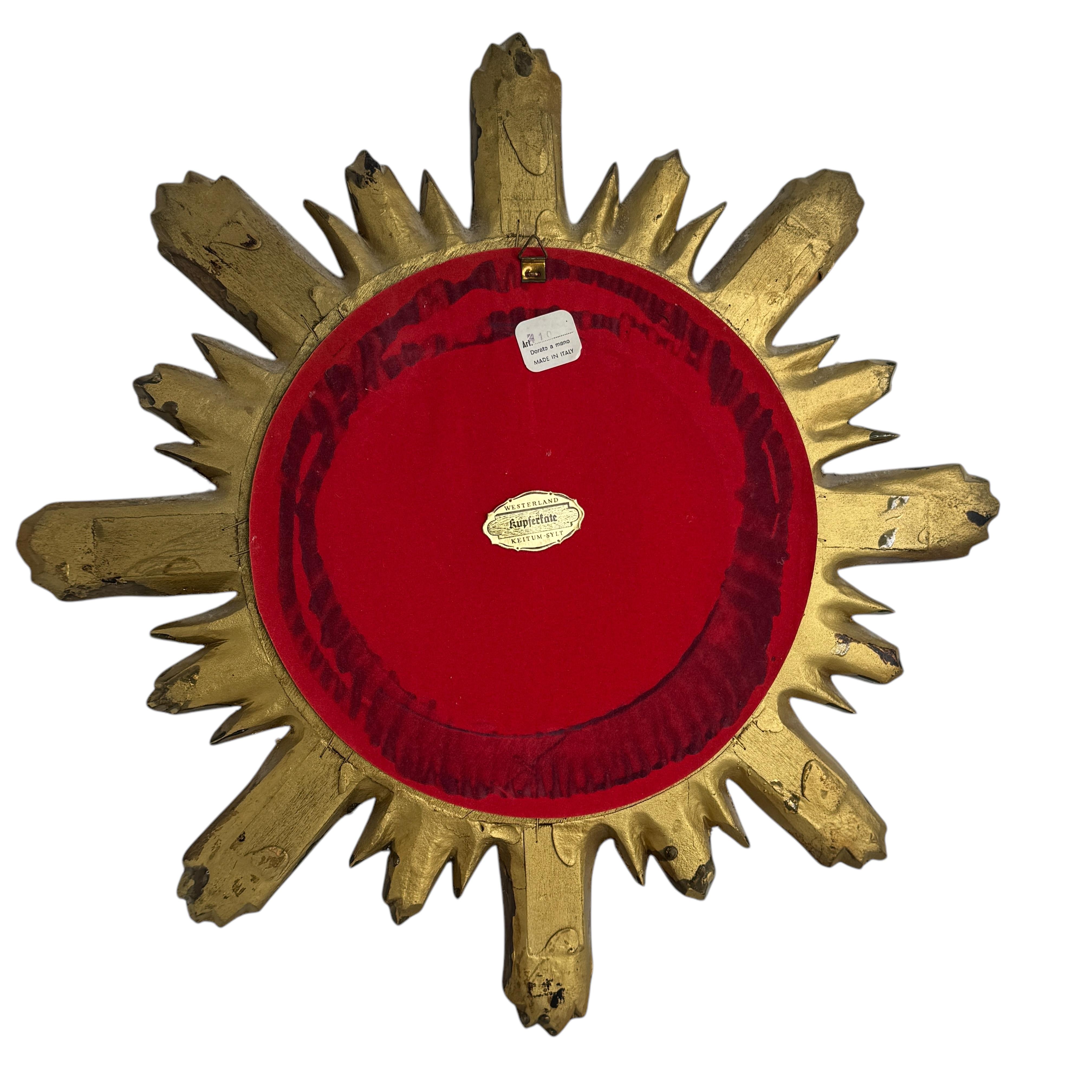 Schöner Sunburst-Starburst-Spiegel Vergoldetes Holz Stuck, Italien, um 1960er Jahre im Angebot 5