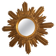 Schöner Sunburst-Starburst-Spiegel Vergoldetes Holz Stuck, Italien, um 1960er Jahre