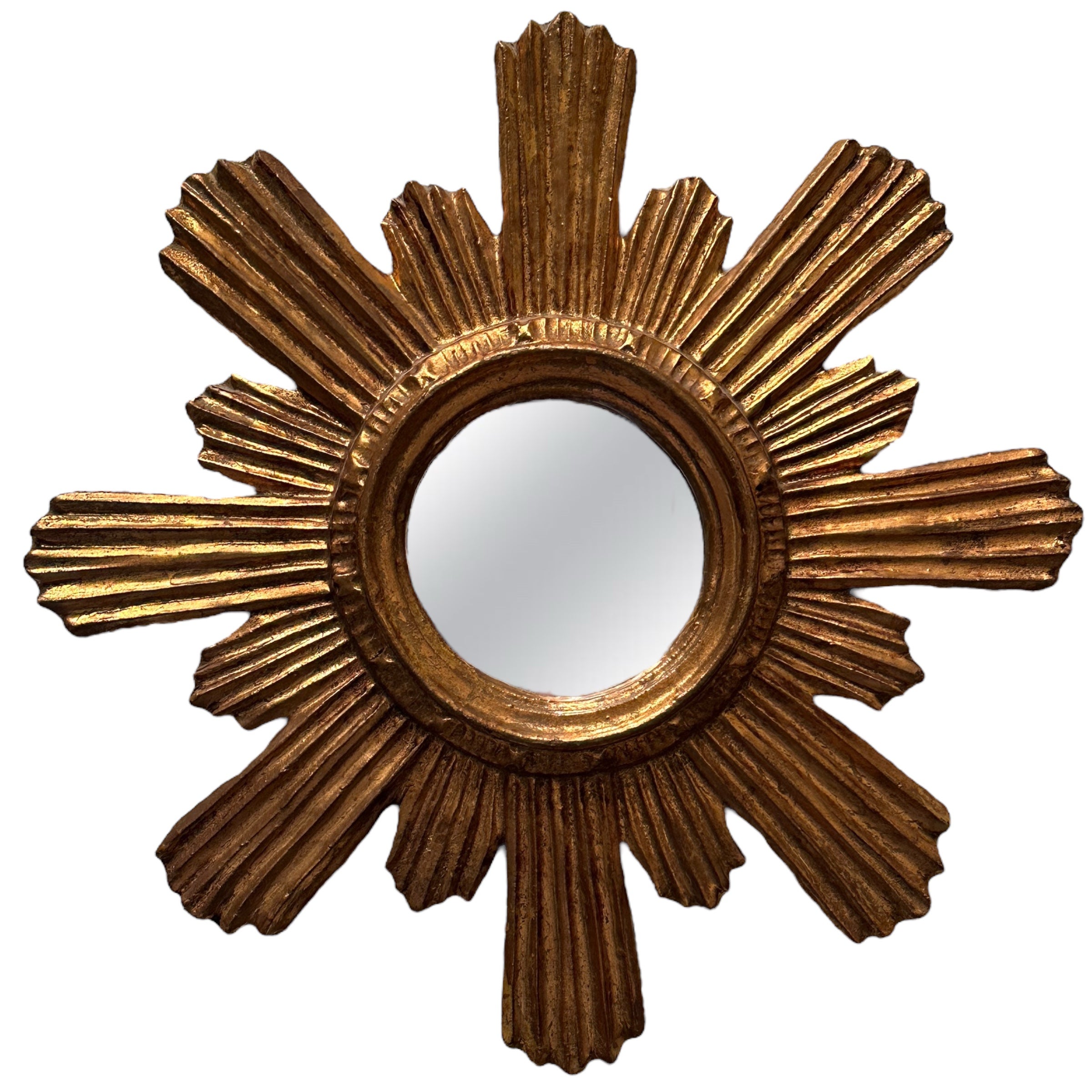 Schöner Sunburst-Starburst-Spiegel Vergoldetes Holz Stuck, Italien, um 1960er Jahre