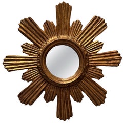 Schöner Sunburst-Starburst-Spiegel Vergoldetes Holz Stuck, Italien, um 1960er Jahre
