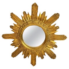 Schöner Sunburst-Starburst-Spiegel Vergoldetes Holz Stuck, Italien, um 1960er Jahre
