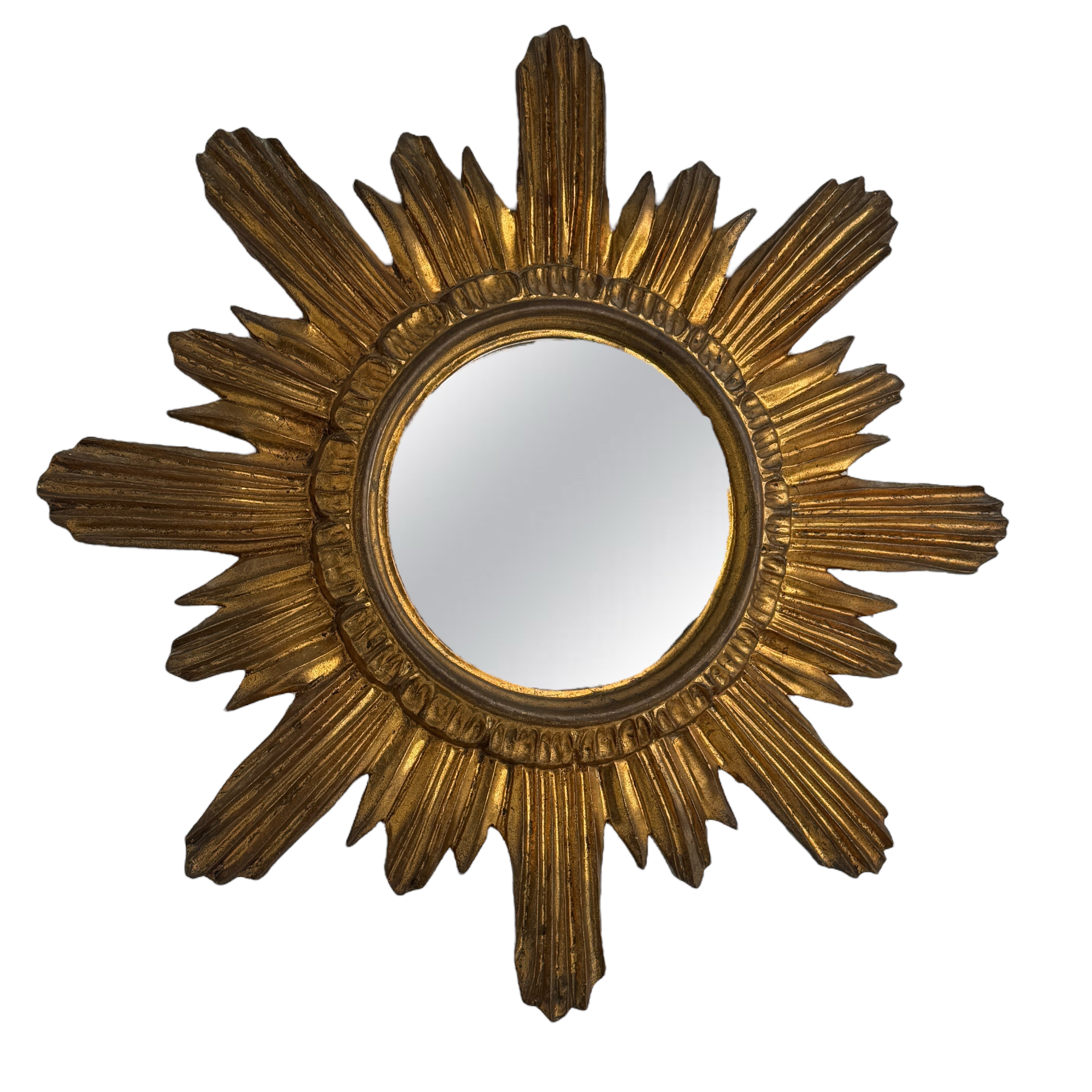 Schöner Sunburst-Starburst-Spiegel Vergoldetes Holz Stuck, Italien, um 1960er Jahre