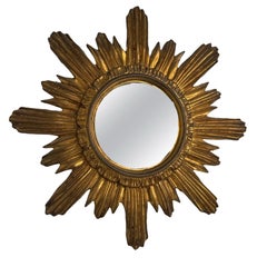 Schöner Sunburst-Starburst-Spiegel Vergoldetes Holz Stuck, Italien, um 1960er Jahre