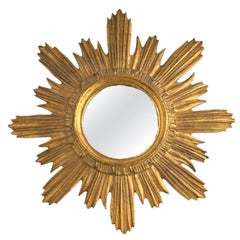 Schöner Sunburst-Starburst-Spiegel Vergoldetes Holz Stuck, Italien, um 1960er Jahre