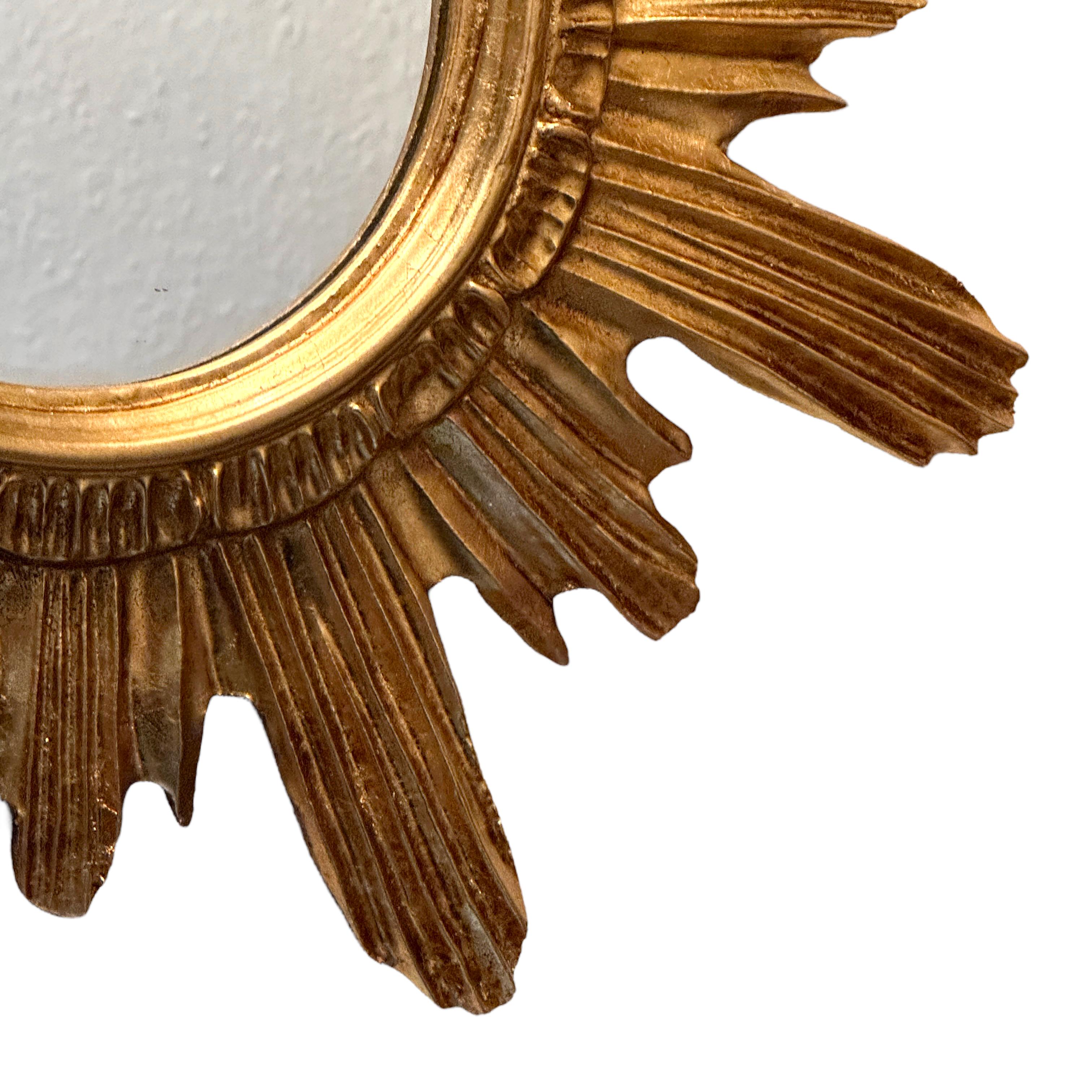 Hollywood Regency Beautiful Sunburst Starburst Mirror Wood Stucco, Italy, circa 1960s