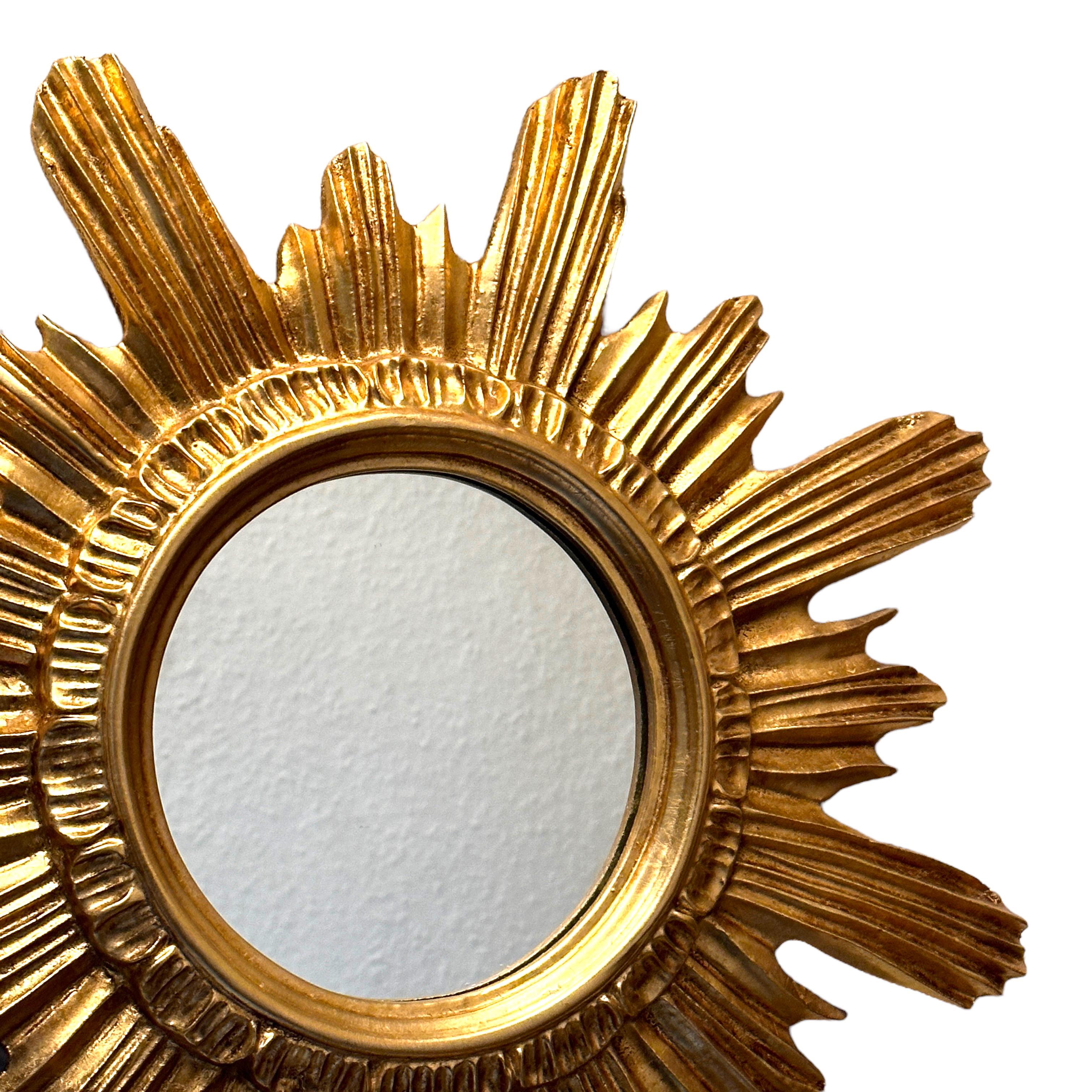 Italian Beautiful Sunburst Starburst Mirror Wood Stucco, Italy, circa 1960s For Sale