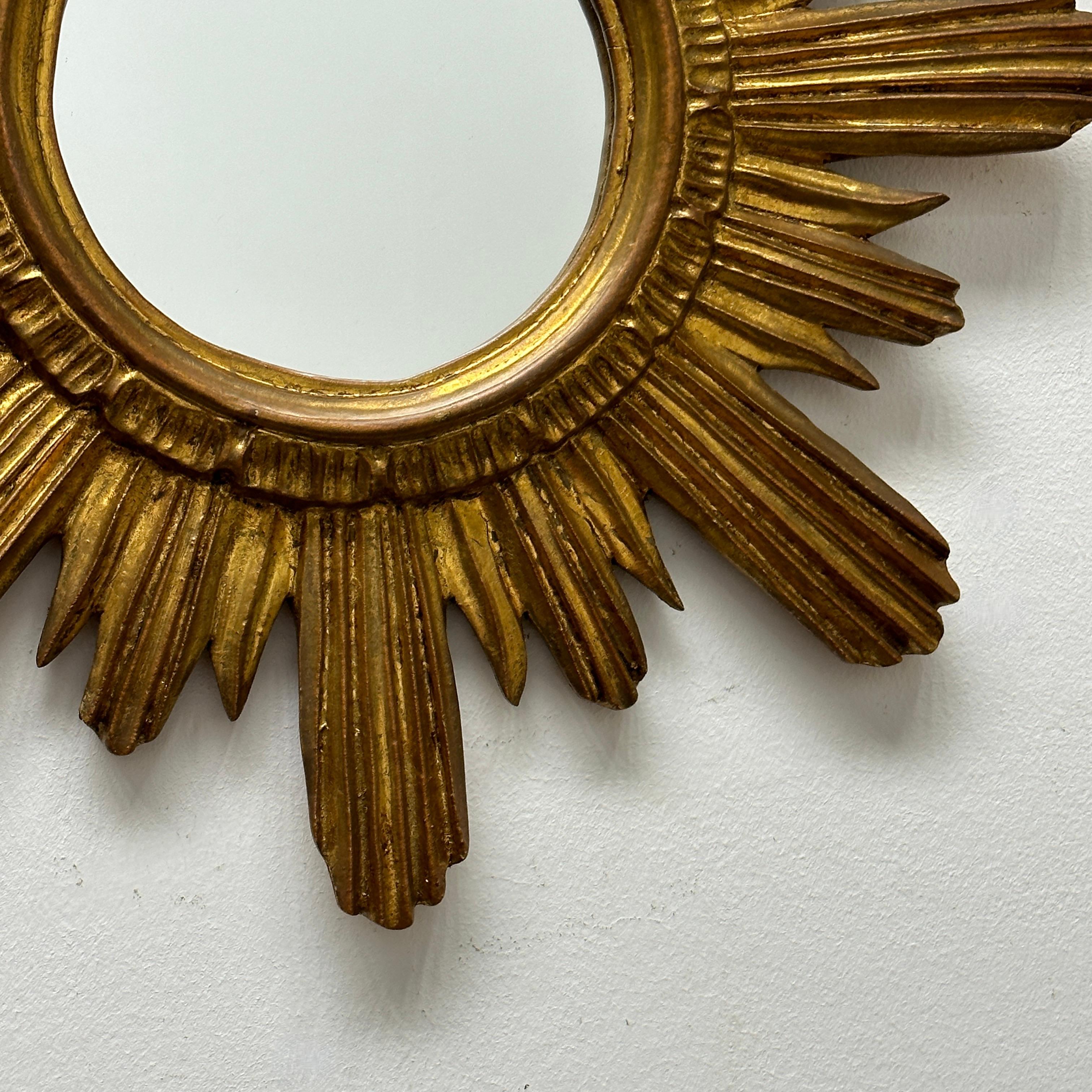 Italian Beautiful Sunburst Starburst Mirror Wood Stucco, Italy, circa 1960s