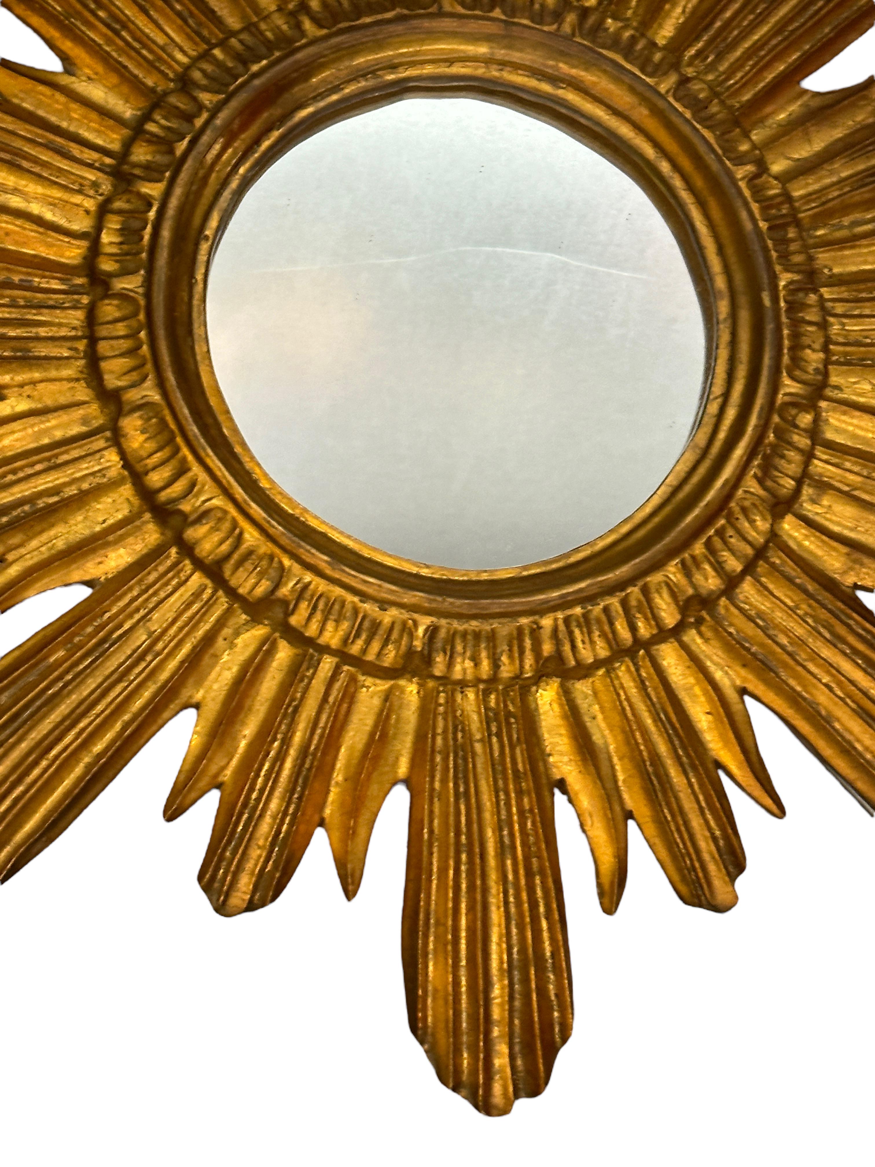 Italian Beautiful Sunburst Starburst Mirror Wood Stucco, Italy, circa 1960s For Sale