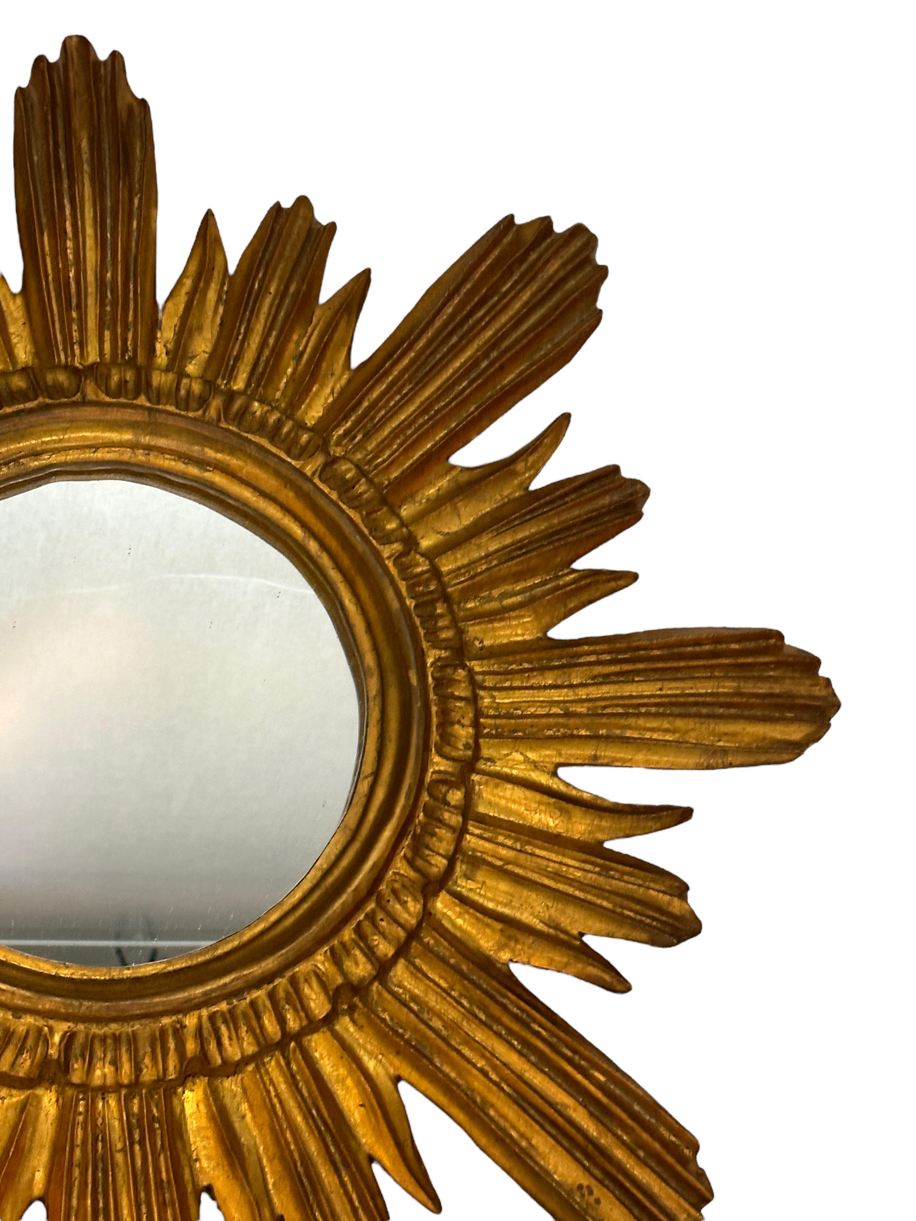 Mid-20th Century Beautiful Sunburst Starburst Mirror Wood Stucco, Italy, circa 1960s For Sale
