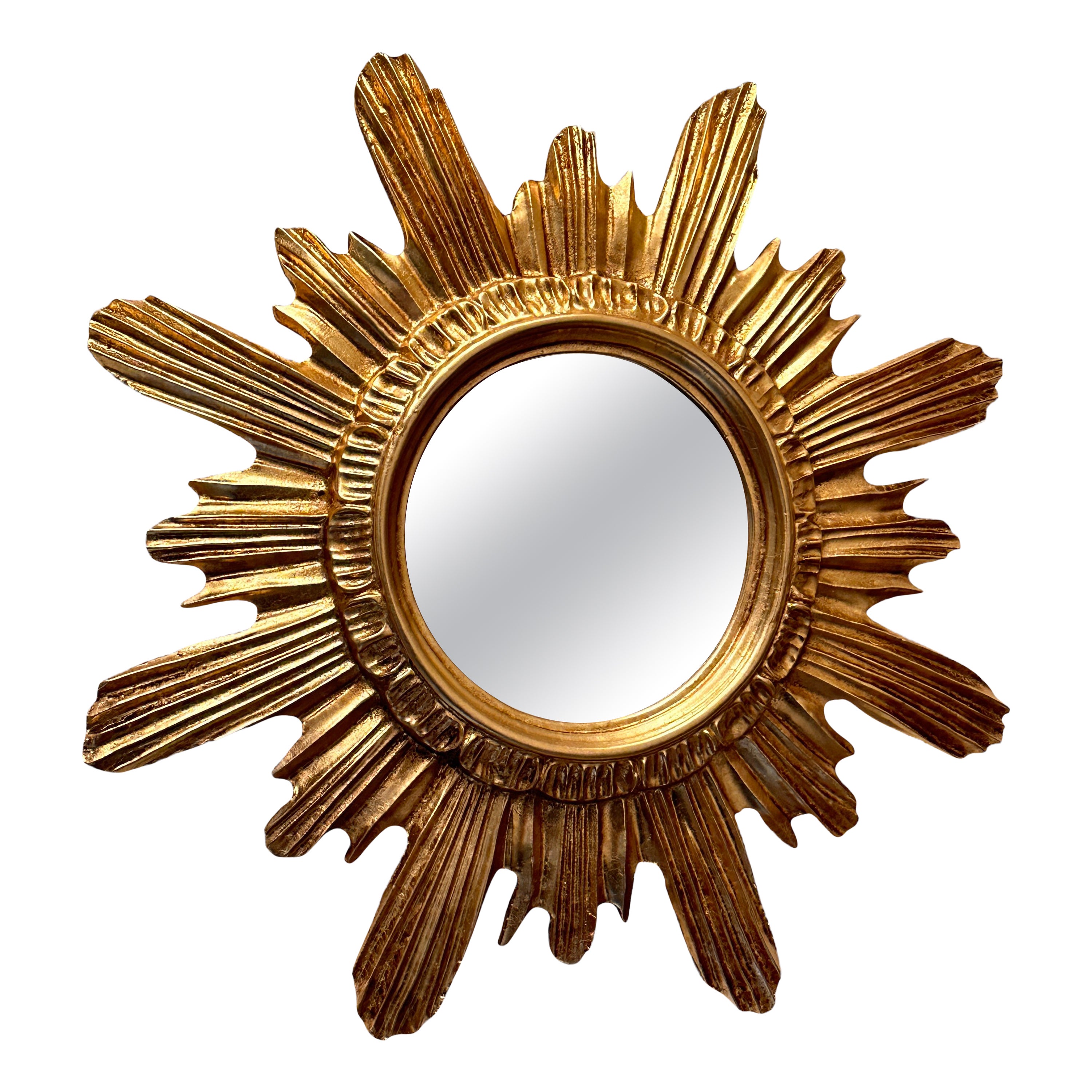 Beautiful Sunburst Starburst Mirror Wood Stucco, Italy, circa 1960s