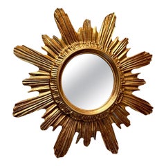 Beautiful Sunburst Starburst Mirror Wood Stucco, Italy, circa 1960s