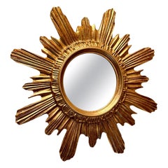 Beautiful Sunburst Starburst Mirror Wood Stucco, Italy, circa 1960s