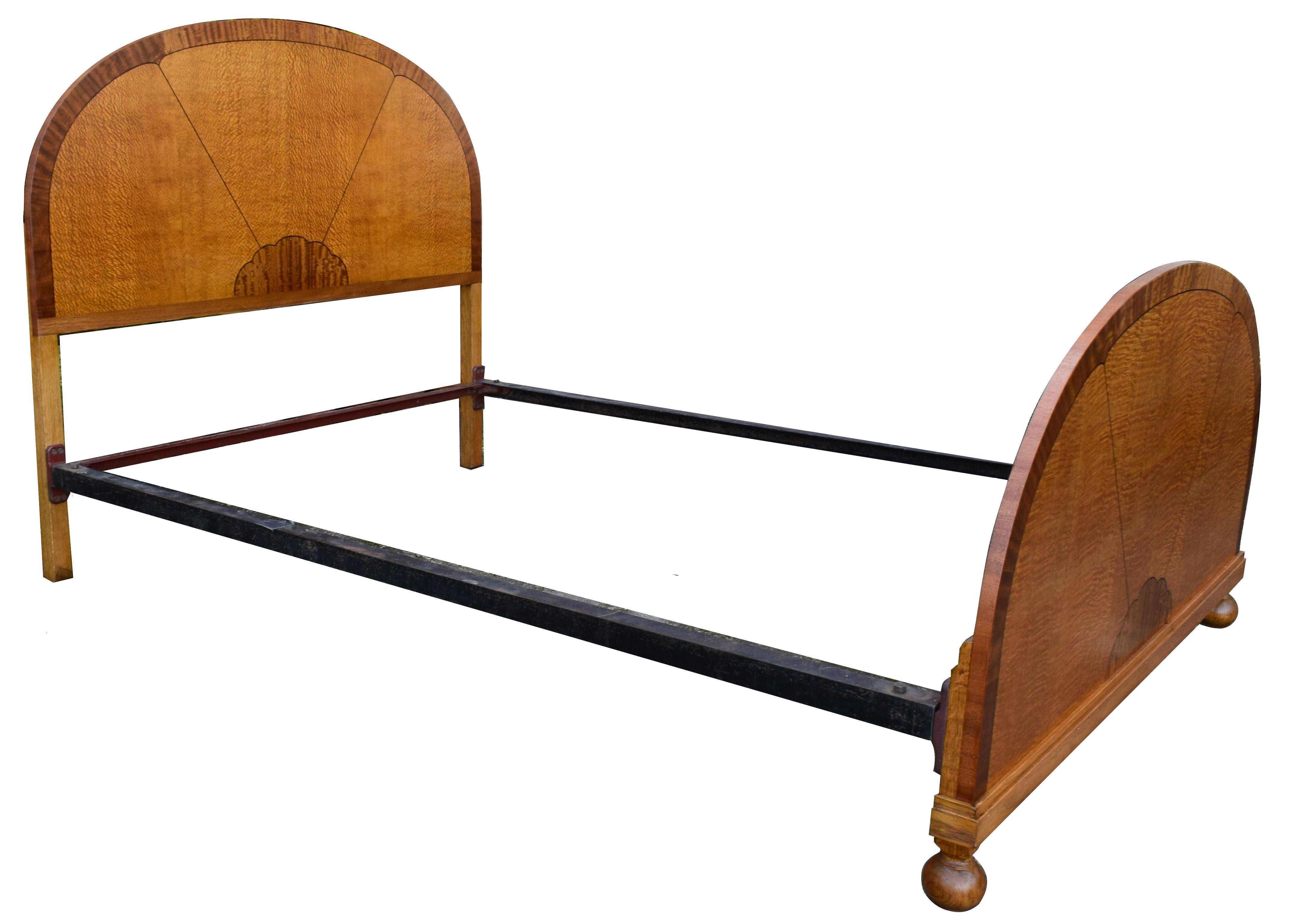 Beautiful 'Sunray' 1930's Art Deco Double Bed in Satinwood 4