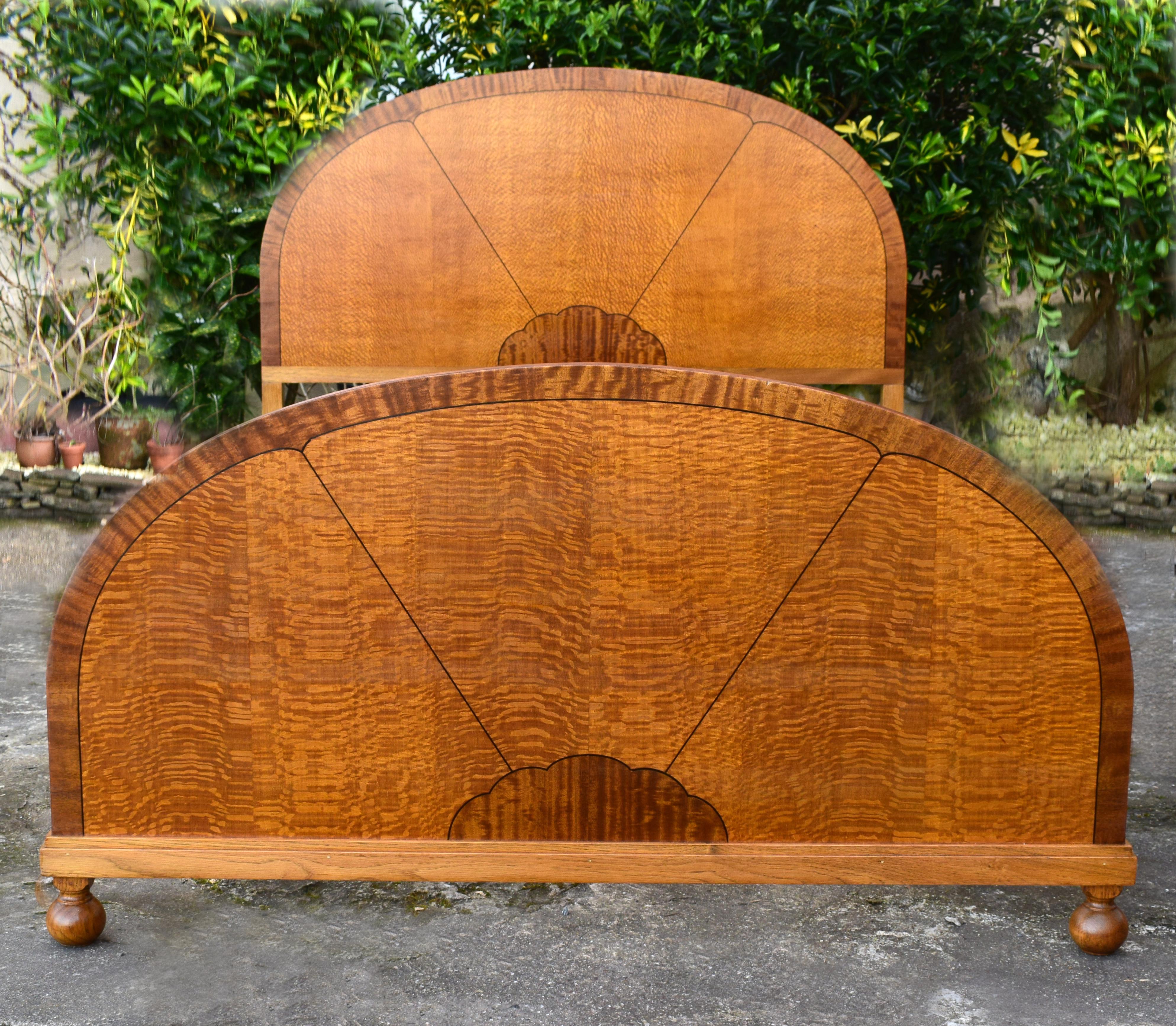 Beautiful 'Sunray' 1930's Art Deco Double Bed in Satinwood 5