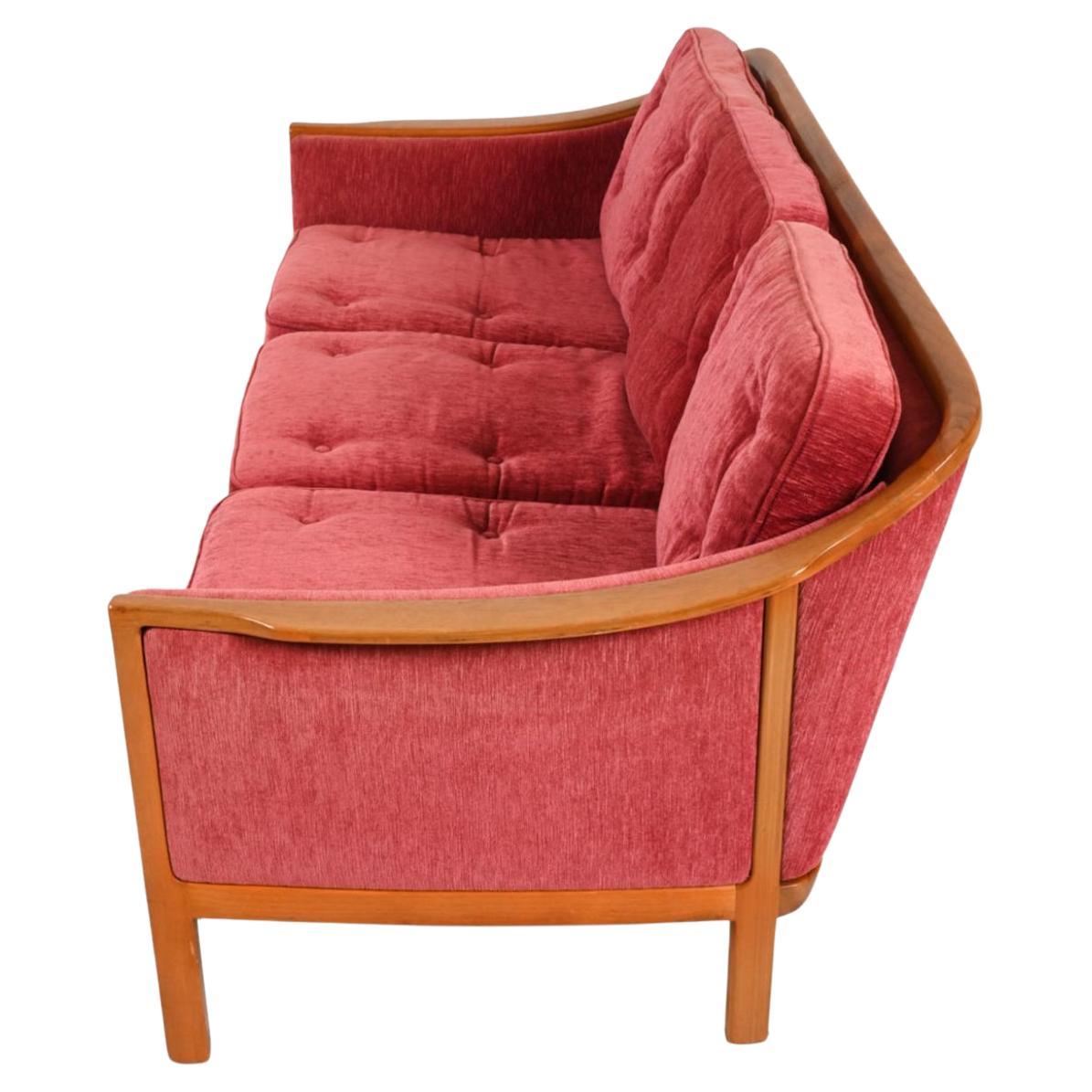 Scandinavian Modern Beautiful Swedish modern sculpted teak 3 seat sofa with upholstery  For Sale