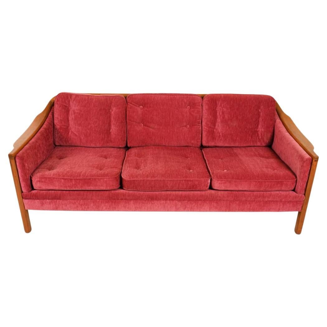 Beautiful Swedish modern sculpted teak 3 seat sofa with upholstery  For Sale