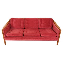 Retro Beautiful Swedish modern sculpted teak 3 seat sofa with upholstery 