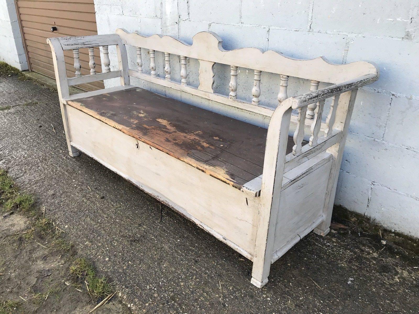 19th Century Beautiful Swedish Painted Bench/Settle, Storage Box, Painted For Sale