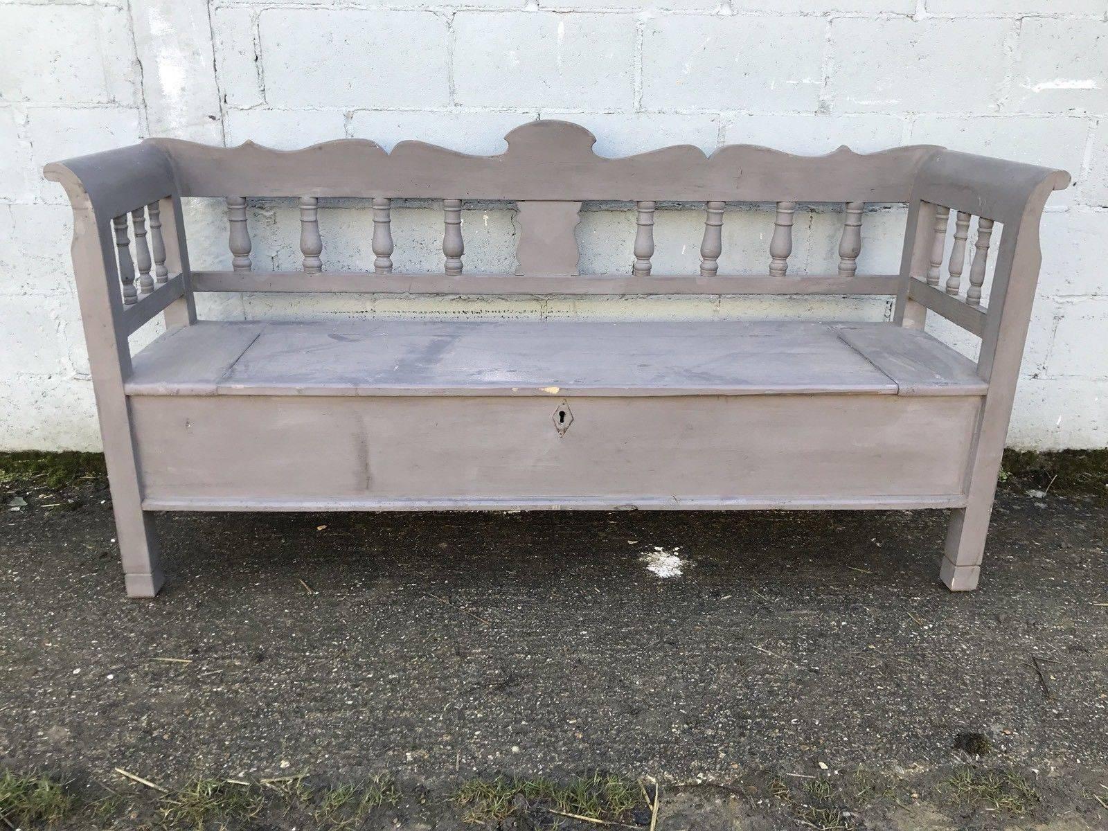 19th Century Beautiful Swedish Painted Bench/Settle, Storage Box, Painted For Sale