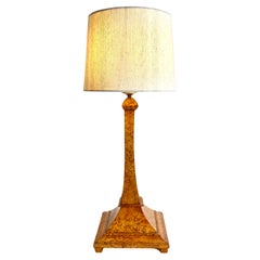 Antique Beautiful Swedish Table Lamp in Karelian Birch. Art Nouveau, early 20th Century