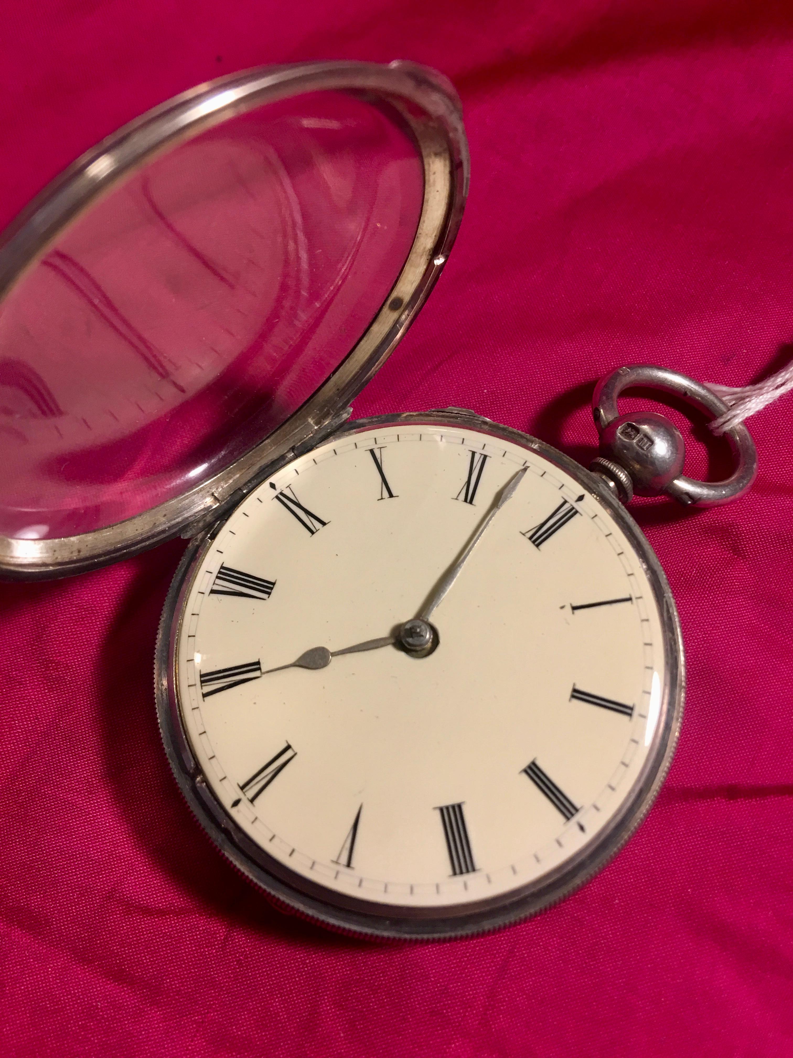 A beautiful heavy silver musical pocket watch, music and movement both working well.  A very well-preserved ivory coloured enamel dial that has Roman numerals arrow steeled hands, very nice condition, in engine turned silver housing with slight