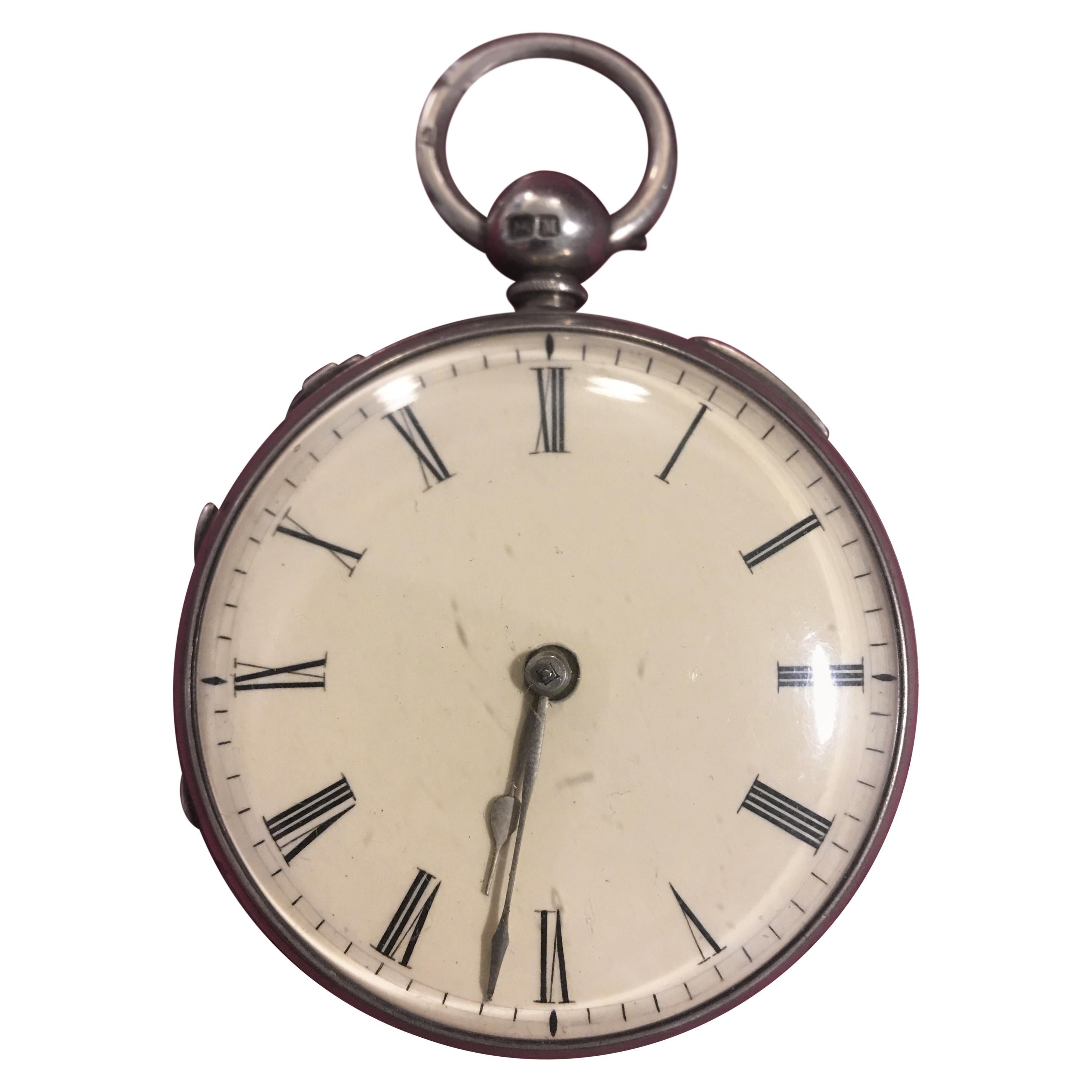 Beautiful Swiss Silver Musical Pocket Watch For Sale