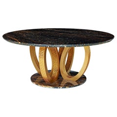 Beautiful Table Base and Top in Marble Rings in Bronze or Polished with Mosaic