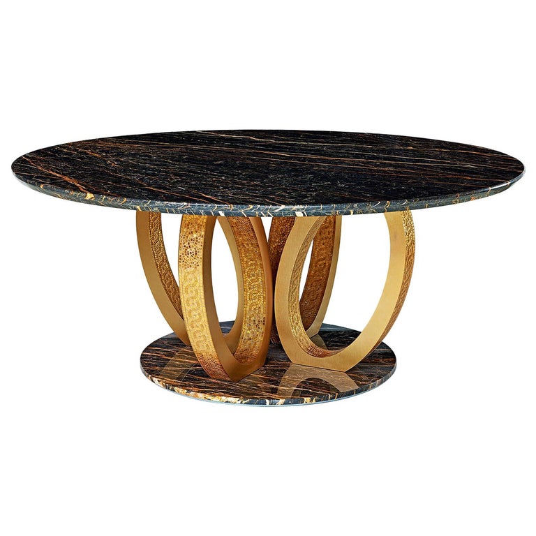 Beautiful Table Base and Top in Marble Rings in Bronze or Polished with Mosaic For Sale