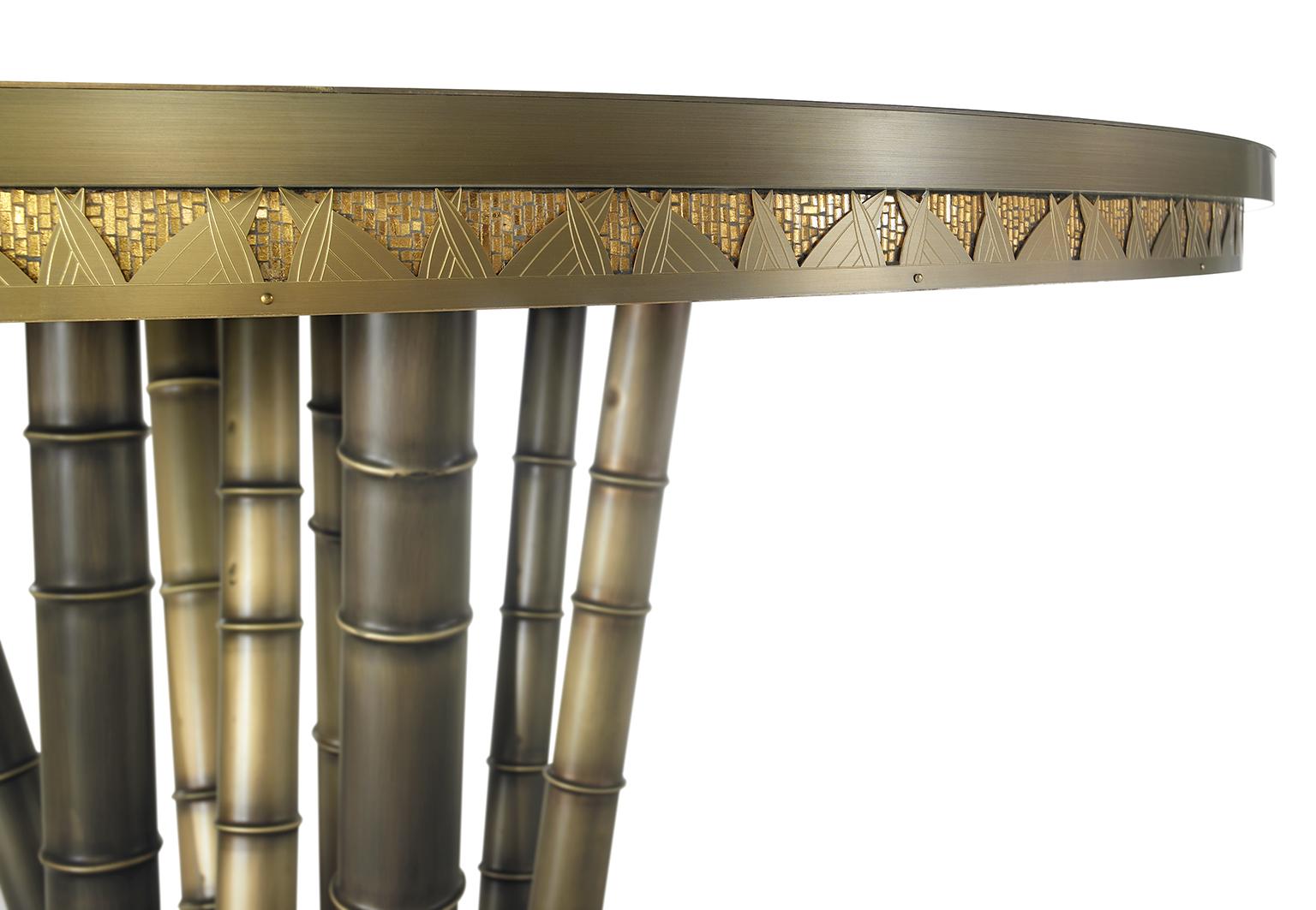 Other Beautiful Table bronzed Brass Top Decorative Mosaic Leg in Brass Glassy Ebony For Sale