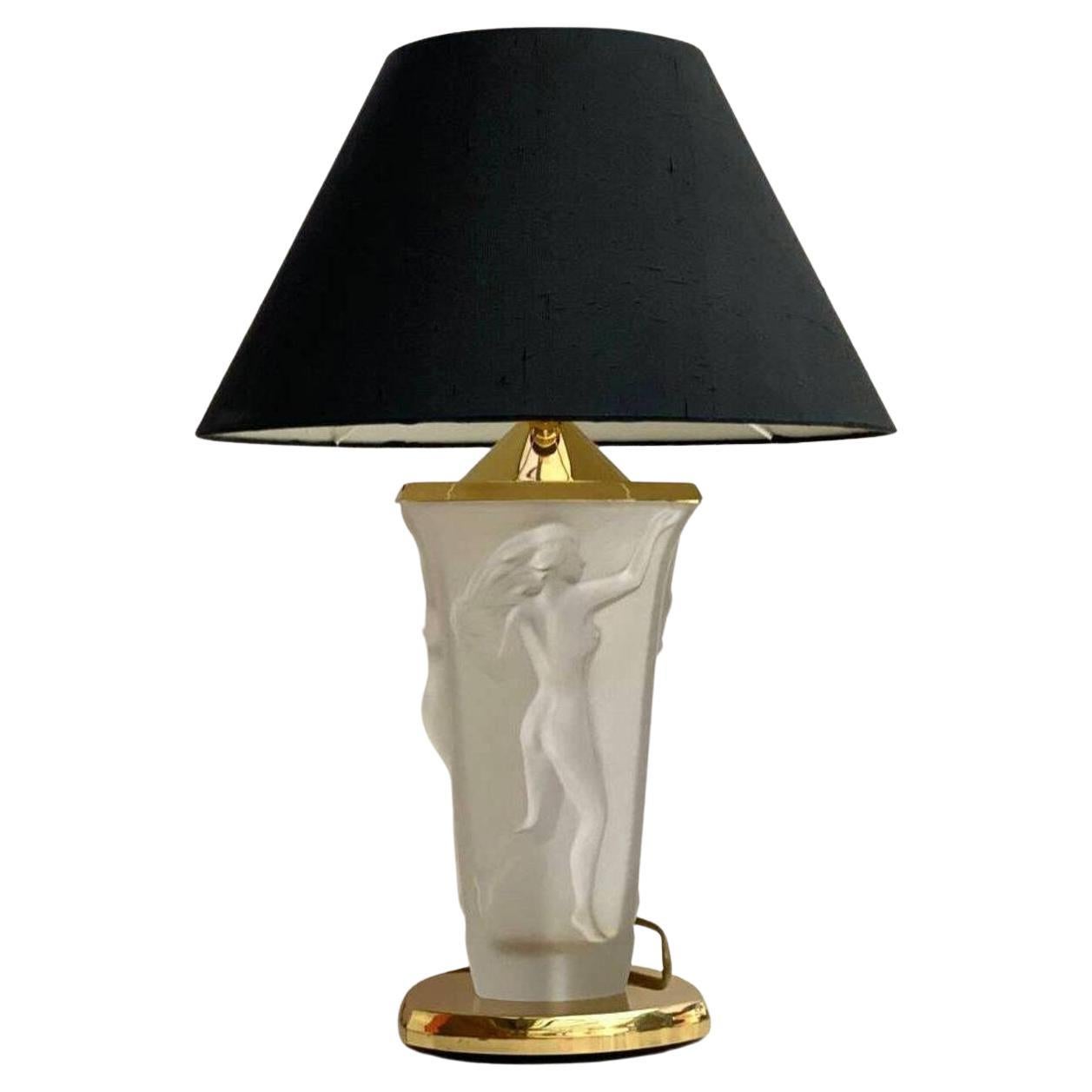 Beautiful Table Lamp with Three Embossed Graces on the Opaque Glass, Vintage For Sale