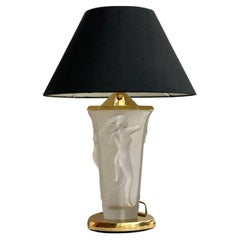 Beautiful Table Lamp with Three Embossed Graces on the Opaque Glass, Vintage