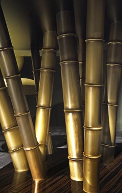 Beautiful Table with 2 Tones Bronze Brass Top Decorative Mosaic Ebony Base