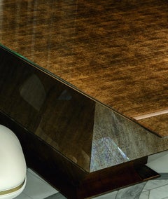 Beautiful Table with Metal Frame, Clad in Vetrite Pergamino Gold